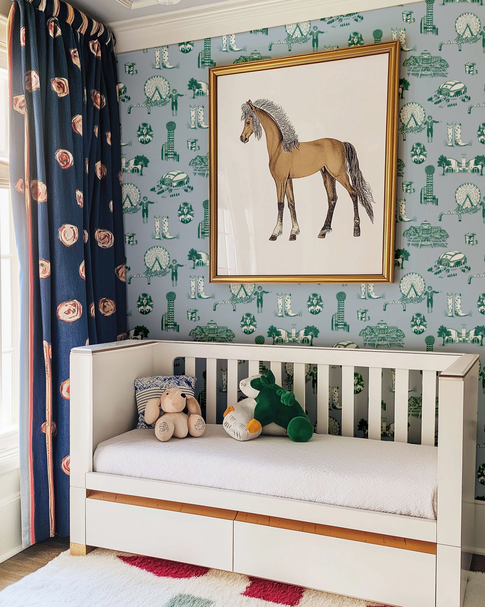 Dallas Toile Peel and Stick Wallpaper in blue pine color - pattern number KK17138_Blue_Pine_KH306 - by Katie Kime in the collection