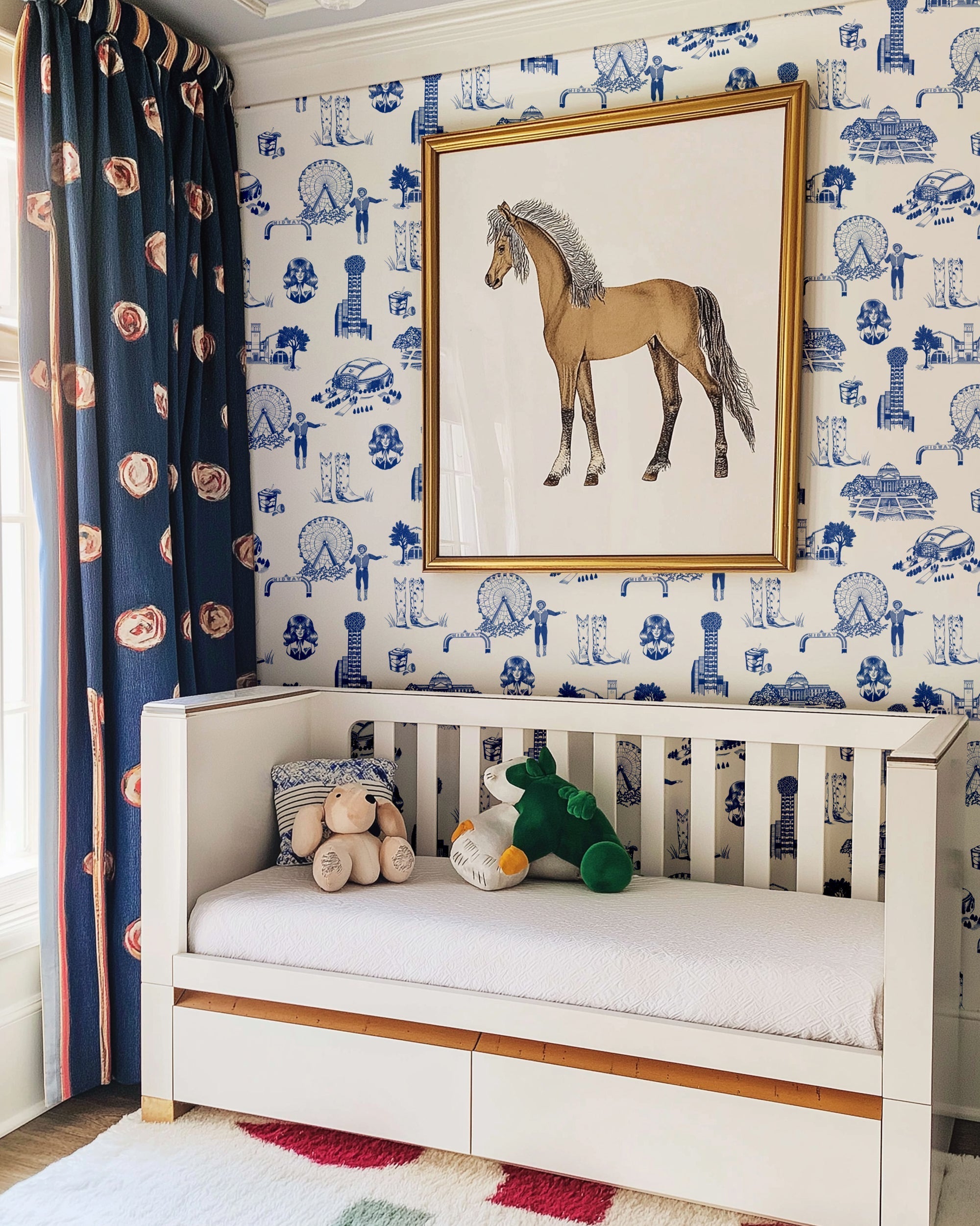 Dallas Toile Peel and Stick Wallpaper in cowboy blue color - pattern number KK17138_Cowboy_Blue_KH306 - by Katie Kime in the collection