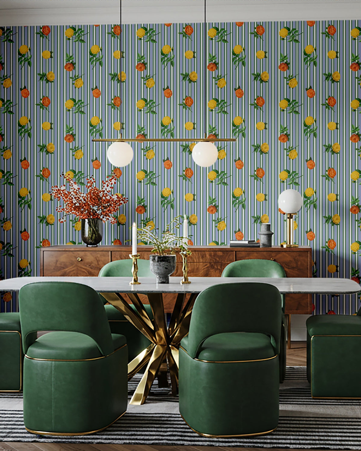 Derby Rose Peel and Stick Wallpaper in Blue color - pattern number KK808_Blue_KH306 - by Katie Kime in the collection