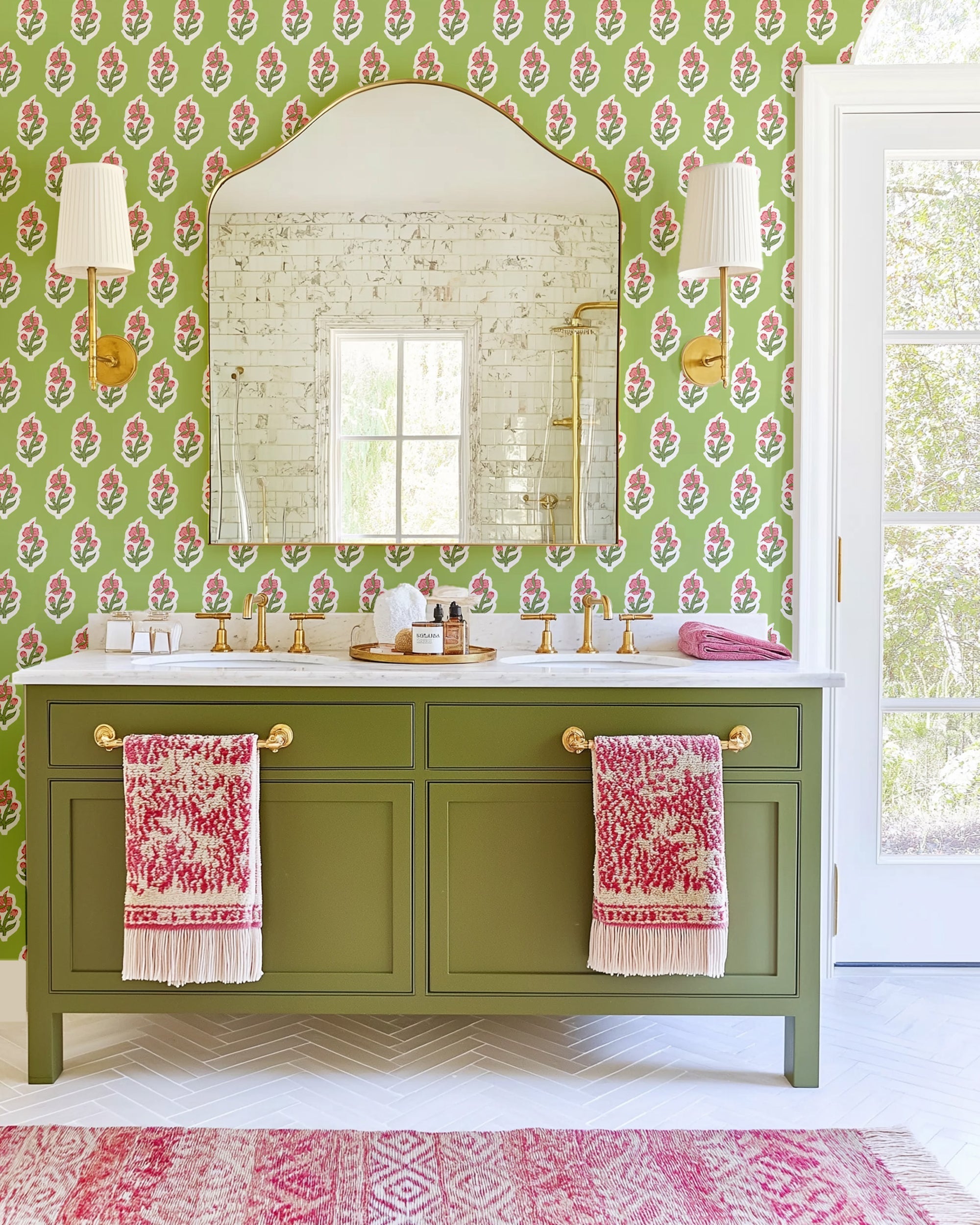 Floret Peel and Stick Wallpaper in green color - pattern number KK815_Green_KH306 - by Katie Kime in the collection