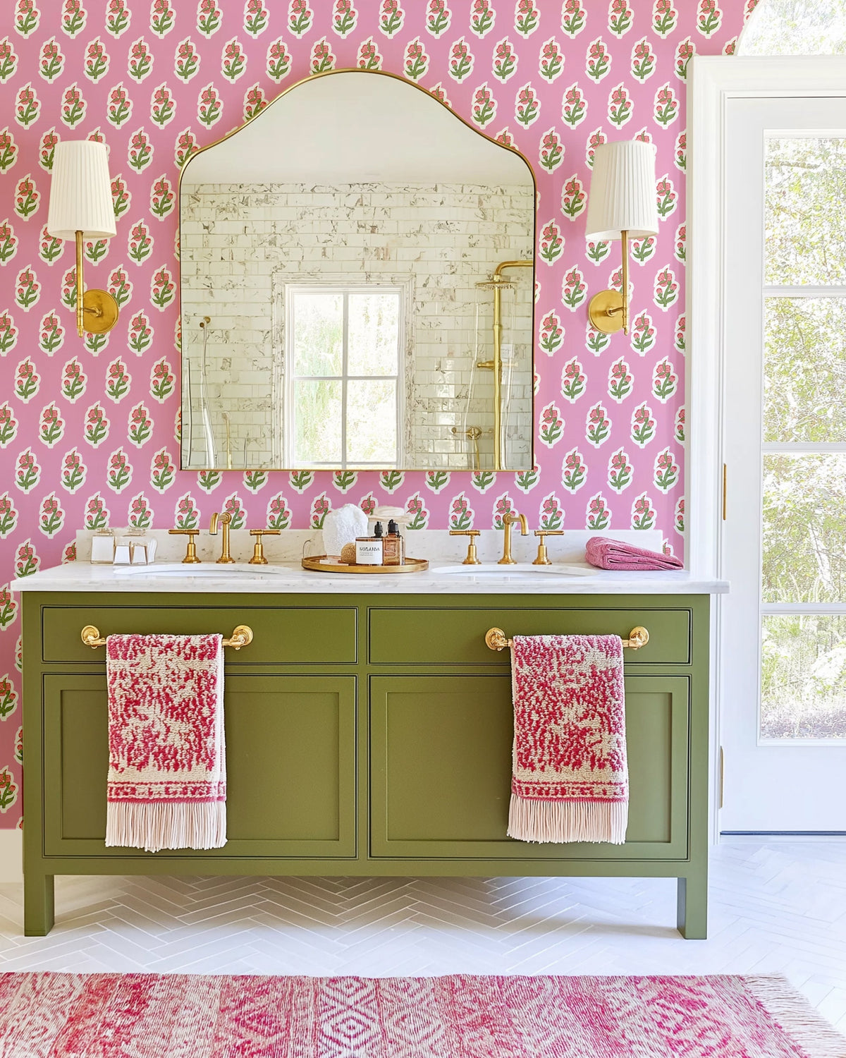 Floret Wallpaper in Pink color - pattern number KK815_Pink_KH300 - by Katie Kime in the collection