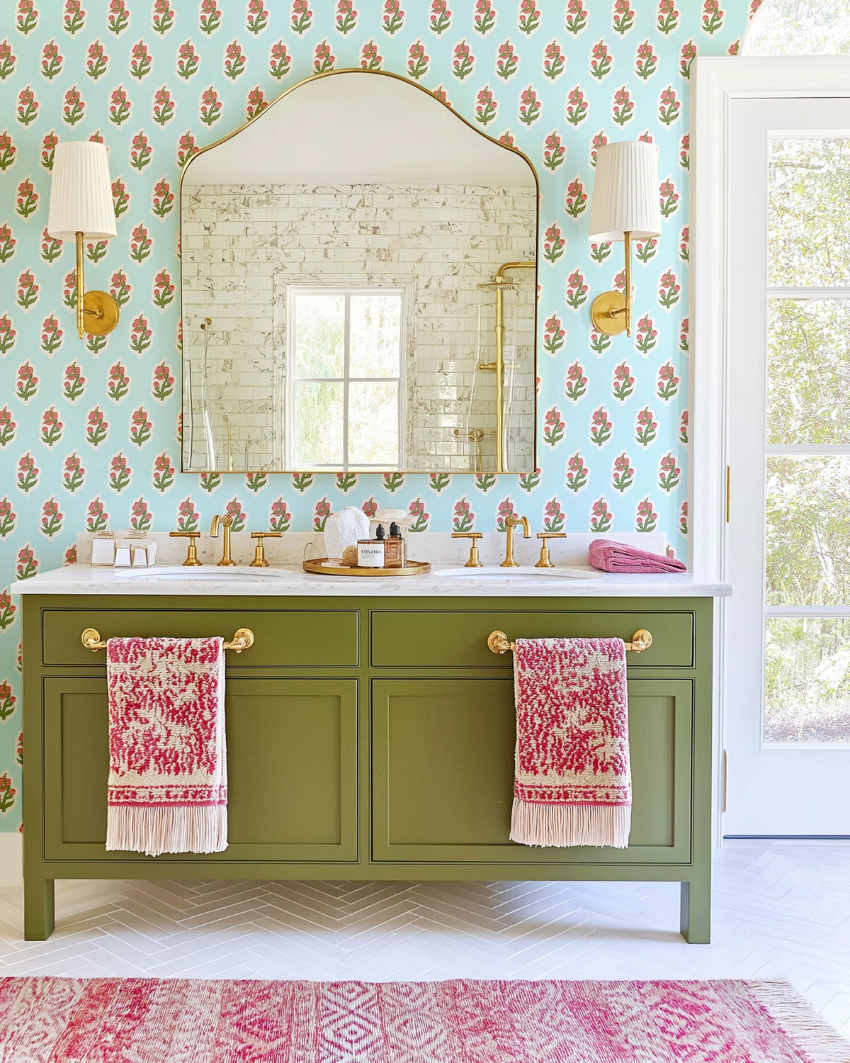 Floret Wallpaper in Blue color - pattern number KK815_Blue_KH300 - by Katie Kime in the collection