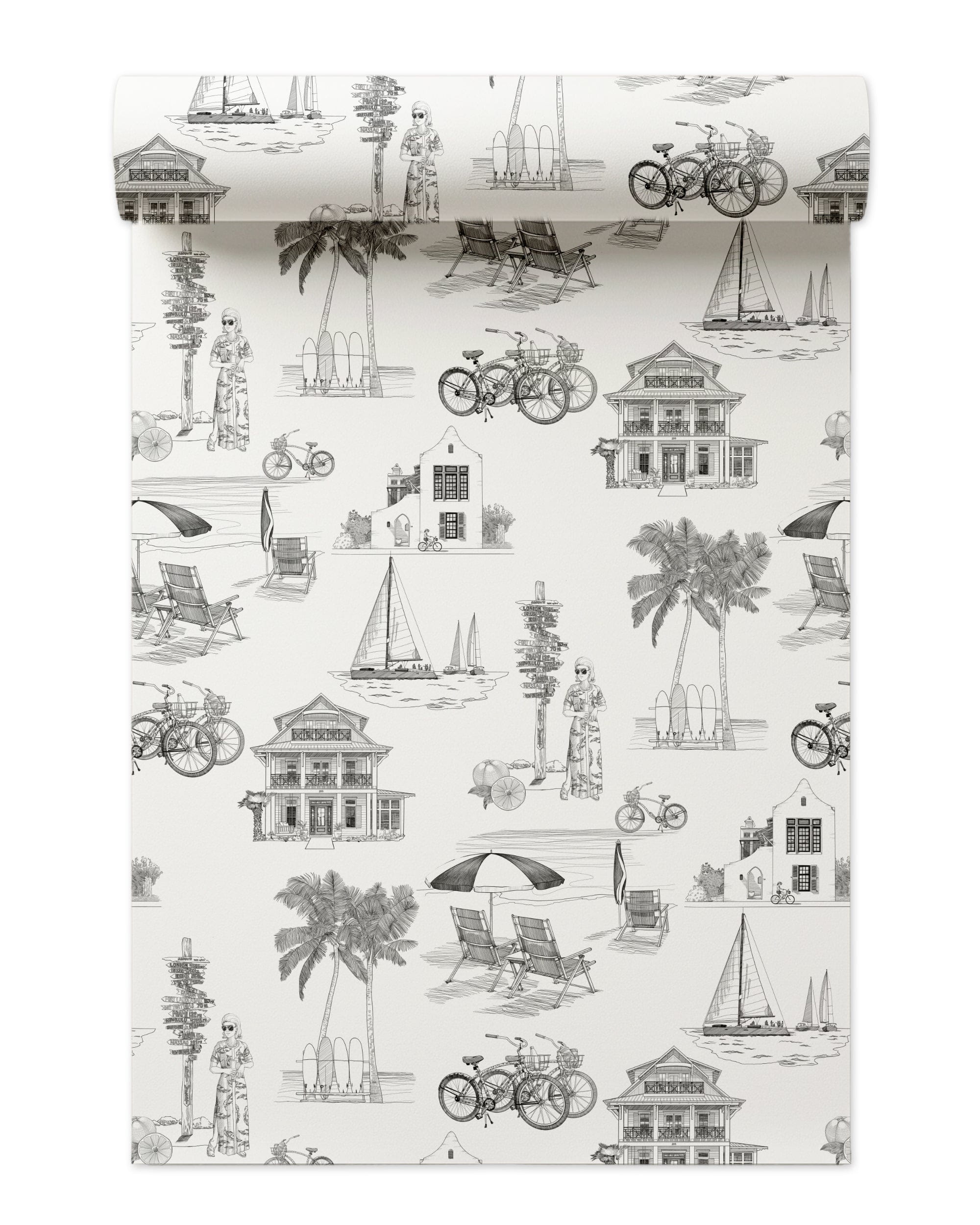 Florida Toile Peel and Stick Wallpaper in black color - pattern number KK706_Black_KH306 - by Katie Kime in the collection