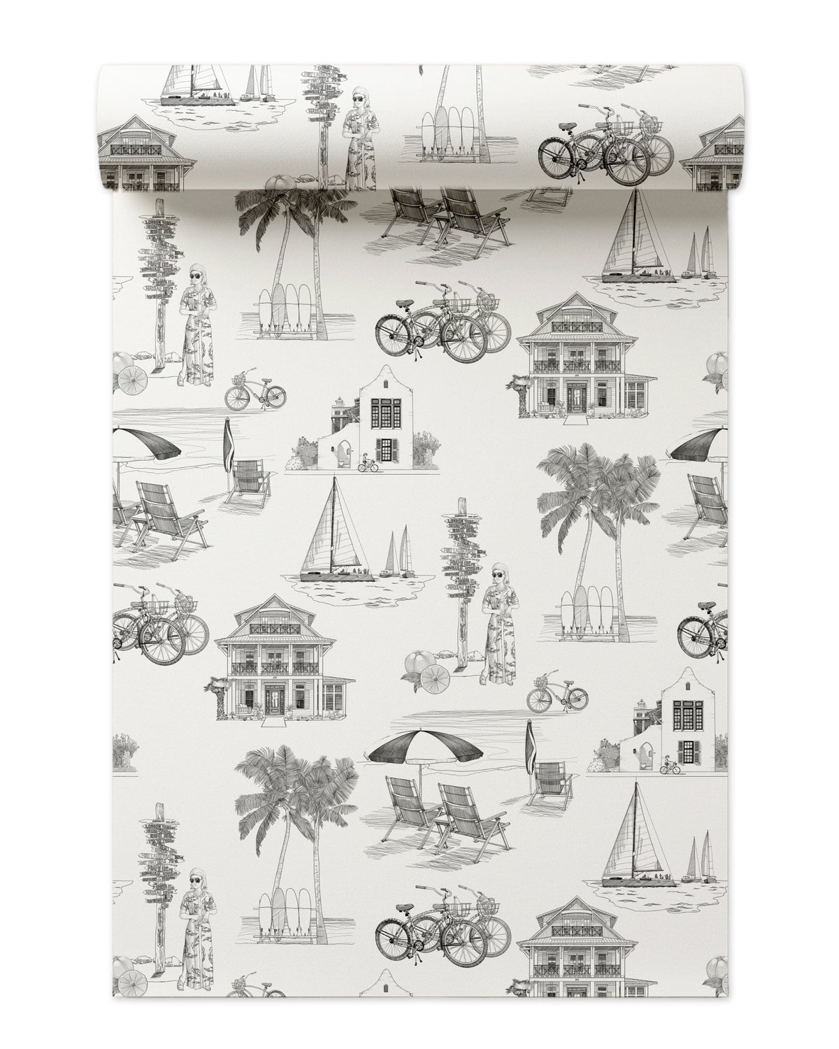 Florida Toile Peel and Stick Wallpaper in Black color - pattern number KK706_Black_KH306 - by Katie Kime in the collection