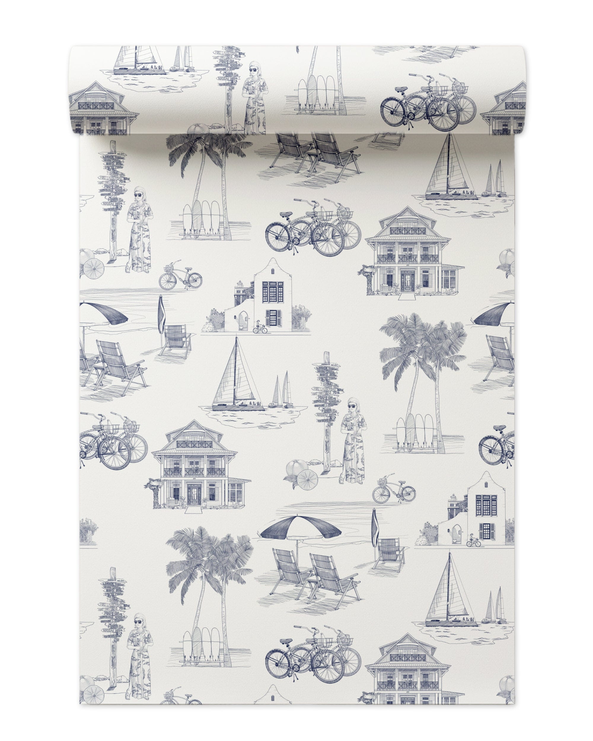 Florida Toile Peel and Stick Wallpaper in Navy color - pattern number KK706_Navy_KH306 - by Katie Kime in the collection