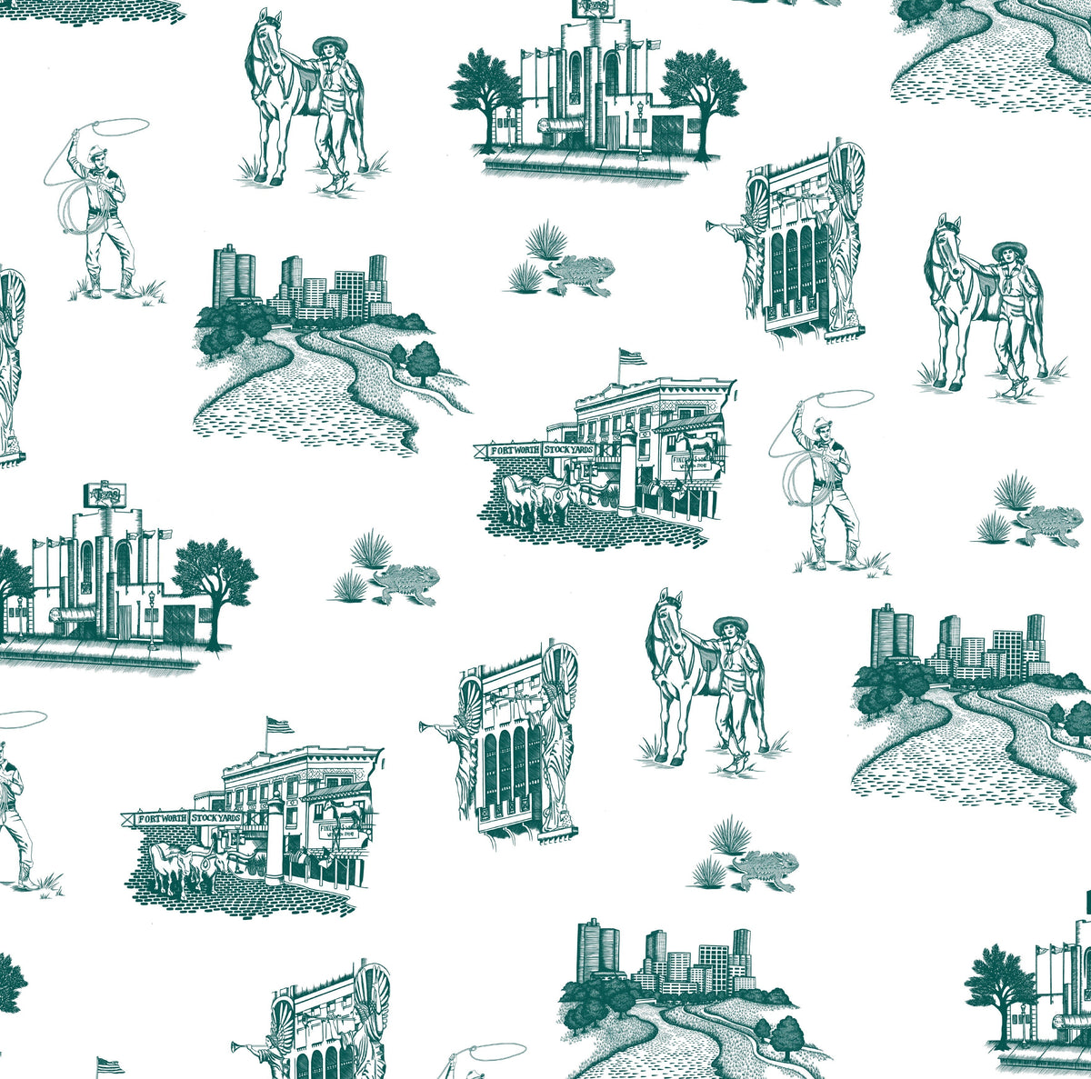 Fort Worth Toile Wallpaper in Pine color - pattern number KK17139_Pine_KH300 - by Katie Kime in the collection