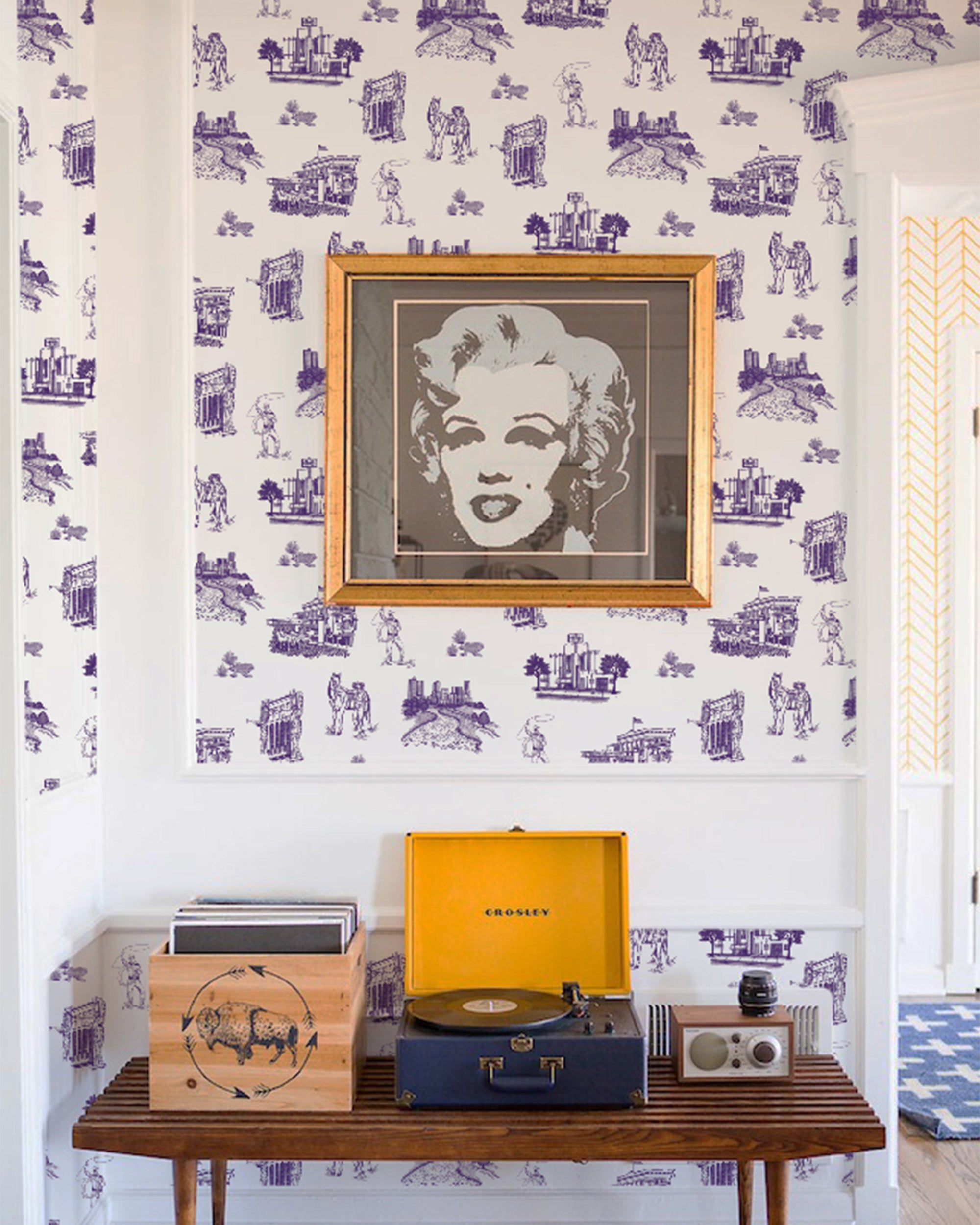 Fort Worth Toile Peel and Stick Wallpaper in purple color - pattern number KK17139_Purple_KH306 - by Katie Kime in the collection