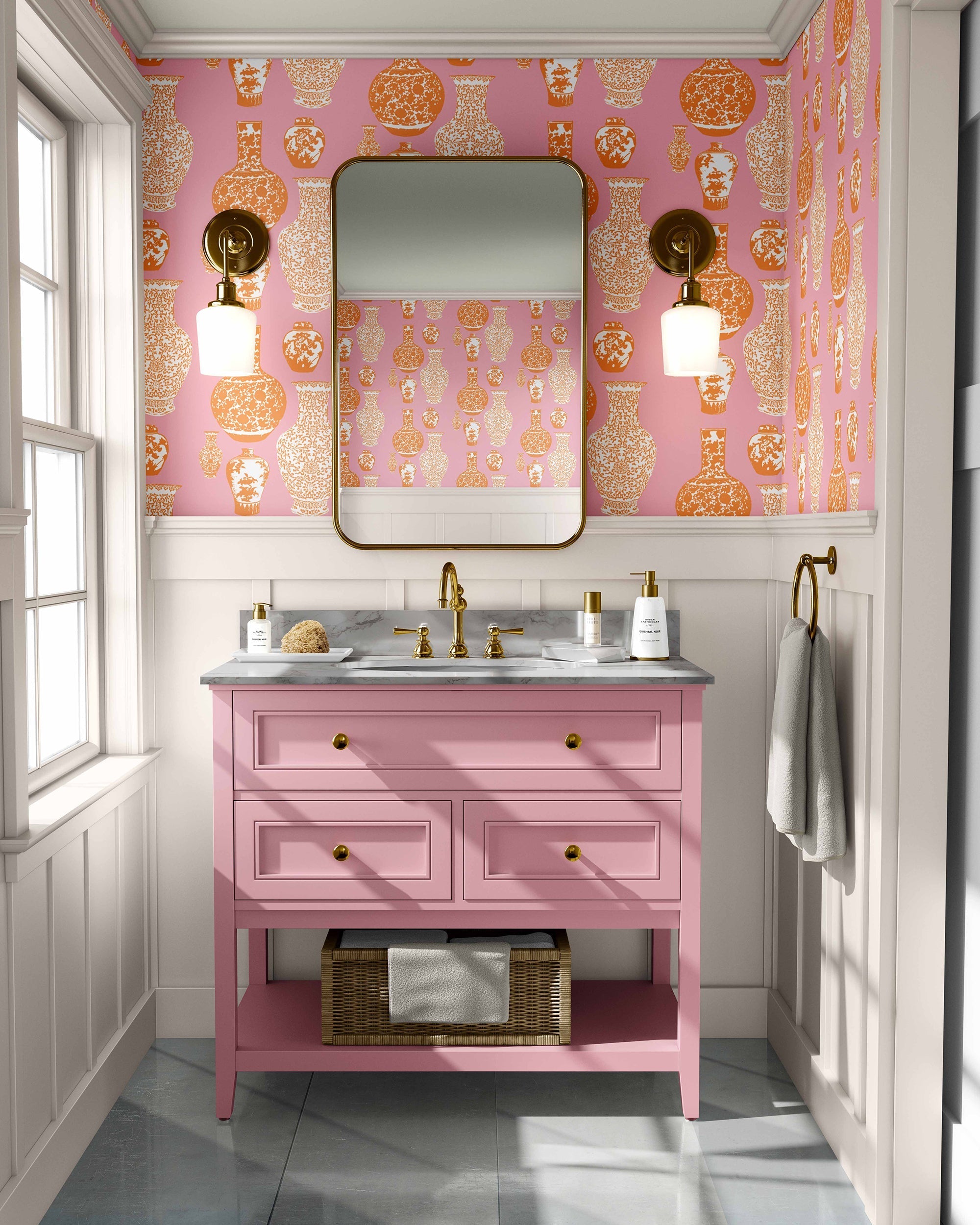 Ginger Jars Wallpaper in pink orange color - pattern number KK17006_Pink_Orange_KH300 - by Katie Kime in the collection