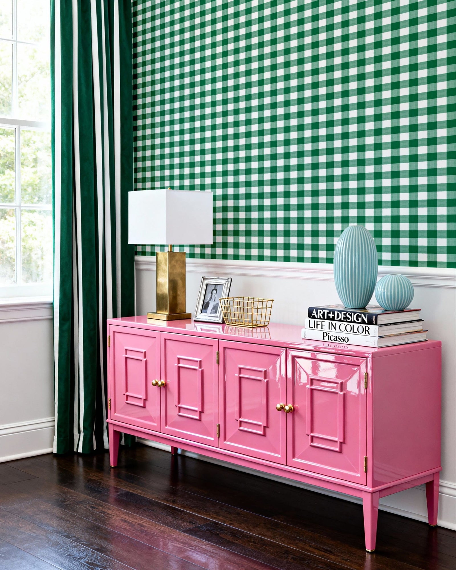 Gingham Wallpaper in Hunter color - pattern number KK800_Hunter_KH300 - by Katie Kime in the collection