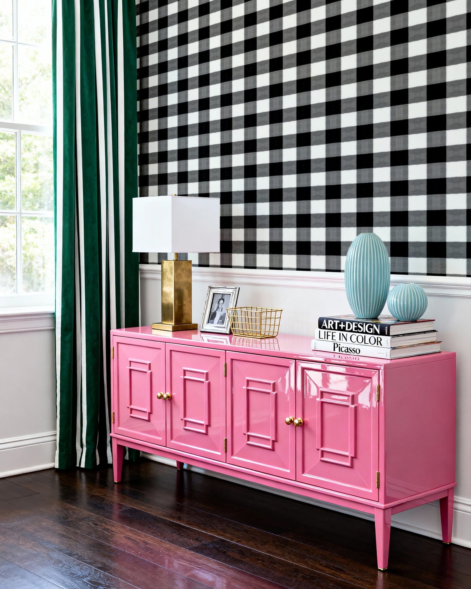 Gingham Wallpaper in Black color - pattern number KK799_Black_KH300 - by Katie Kime in the collection