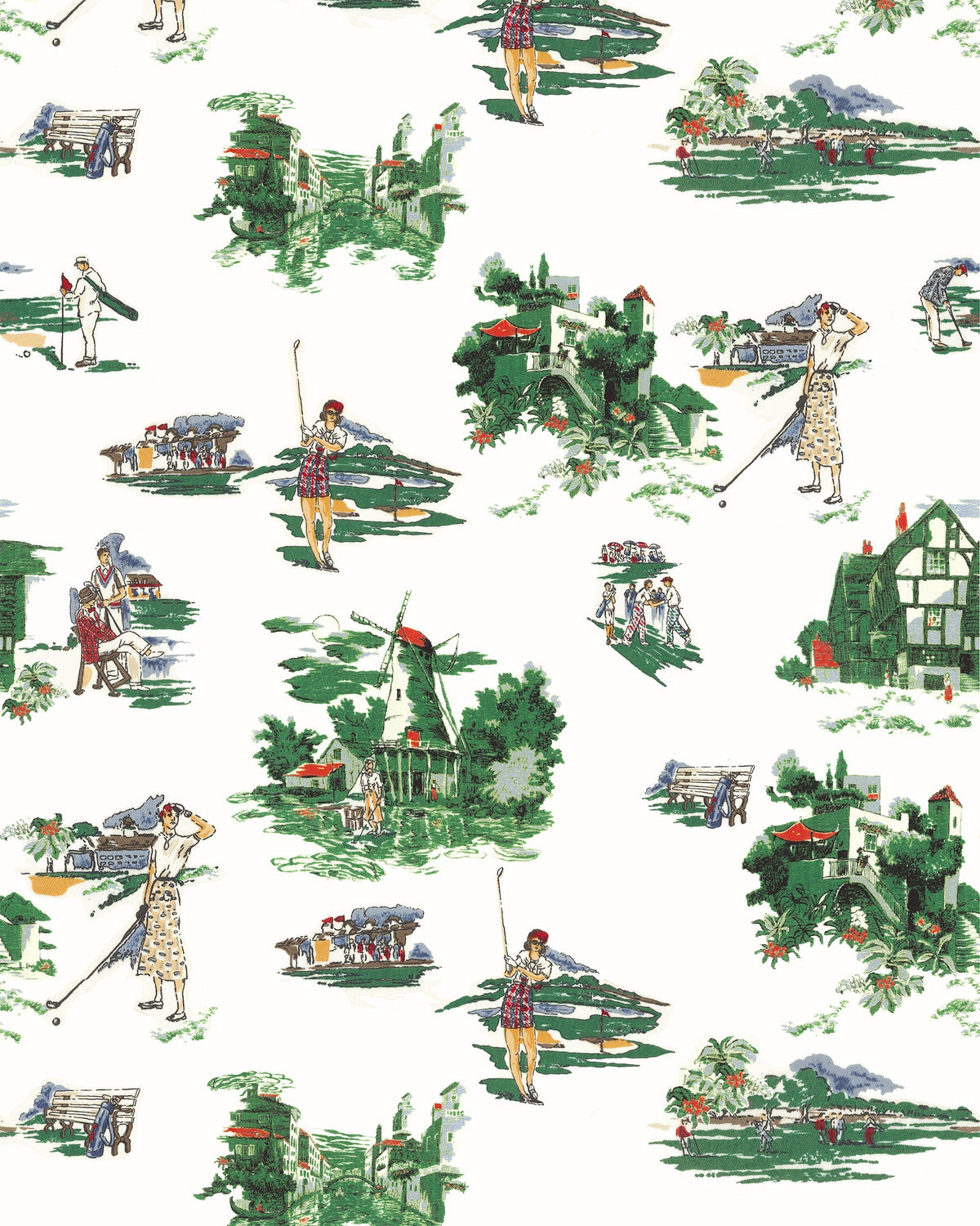 Golf Toile Wallpaper in Green color - pattern number KK806_Green_KH300 - by Katie Kime in the collection