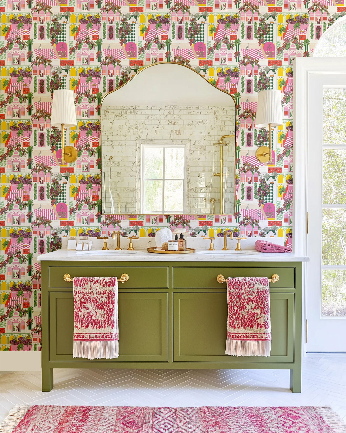 Greco Garden Wallpaper in Pink color - pattern number KK775_Pink_KH300 - by Katie Kime in the collection