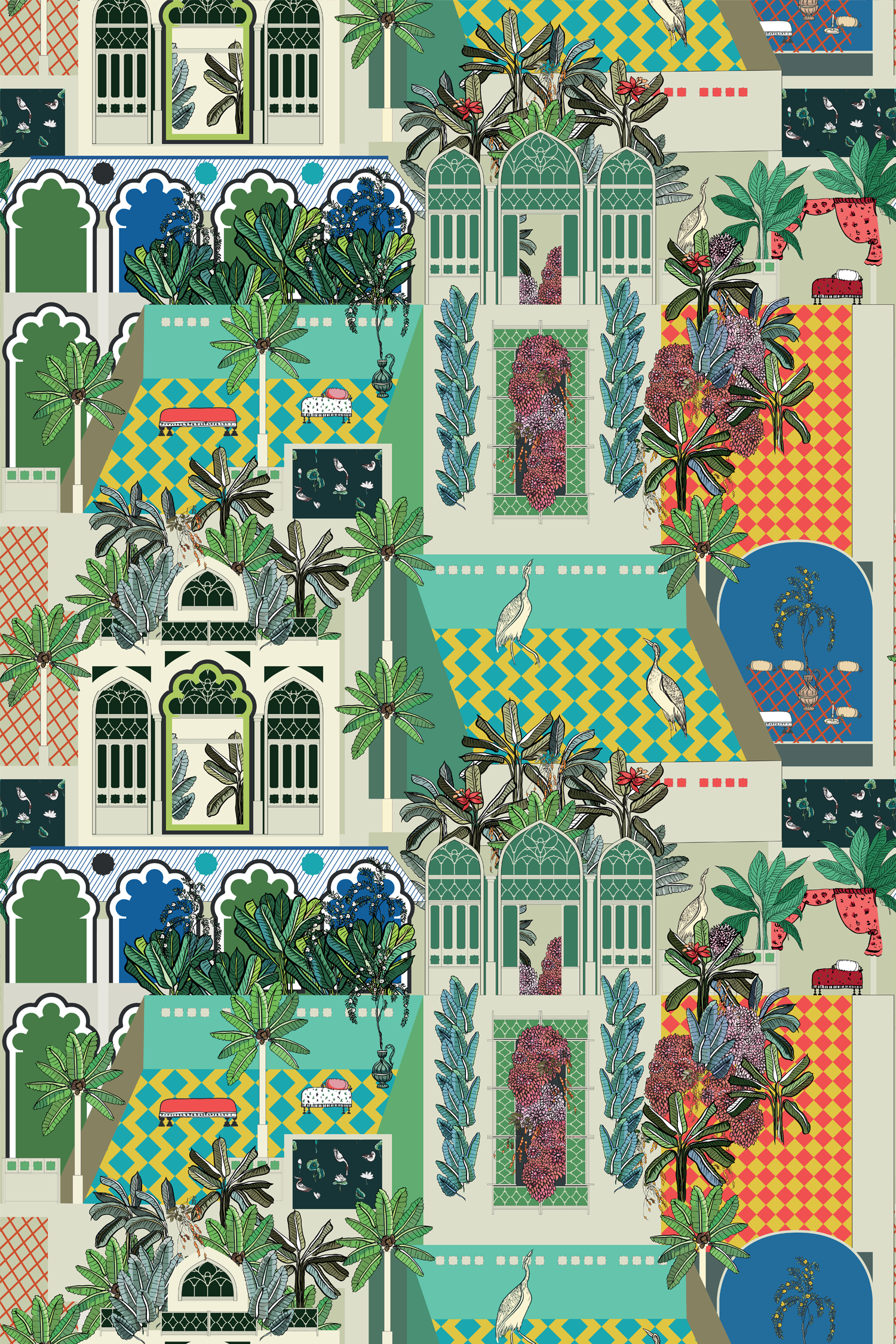 Greco Garden Peel and Stick Wallpaper in green color - pattern number KK775_Green_KH306 - by Katie Kime in the collection