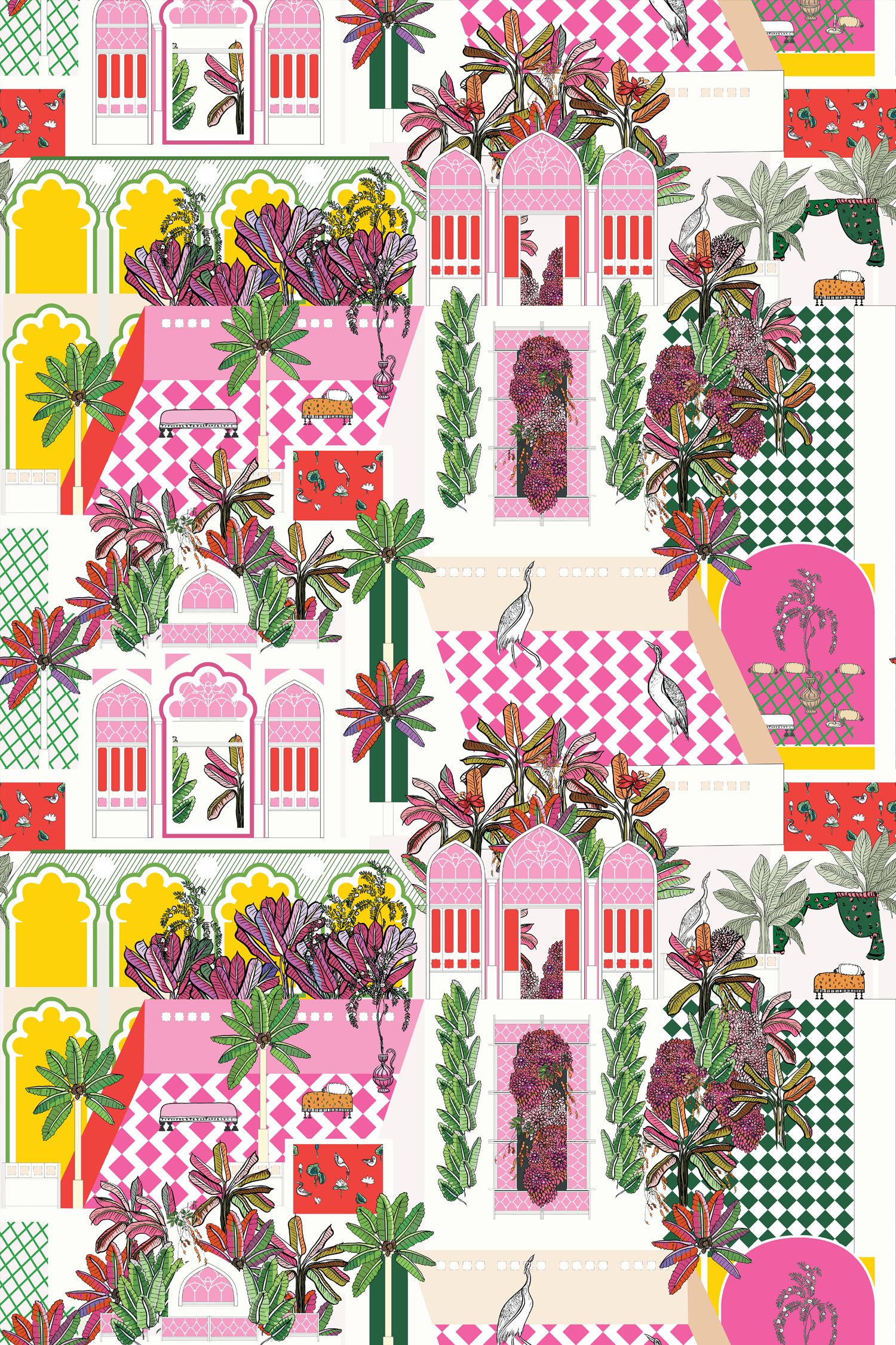 Greco Garden Wallpaper in Pink color - pattern number KK775_Pink_KH300 - by Katie Kime in the collection