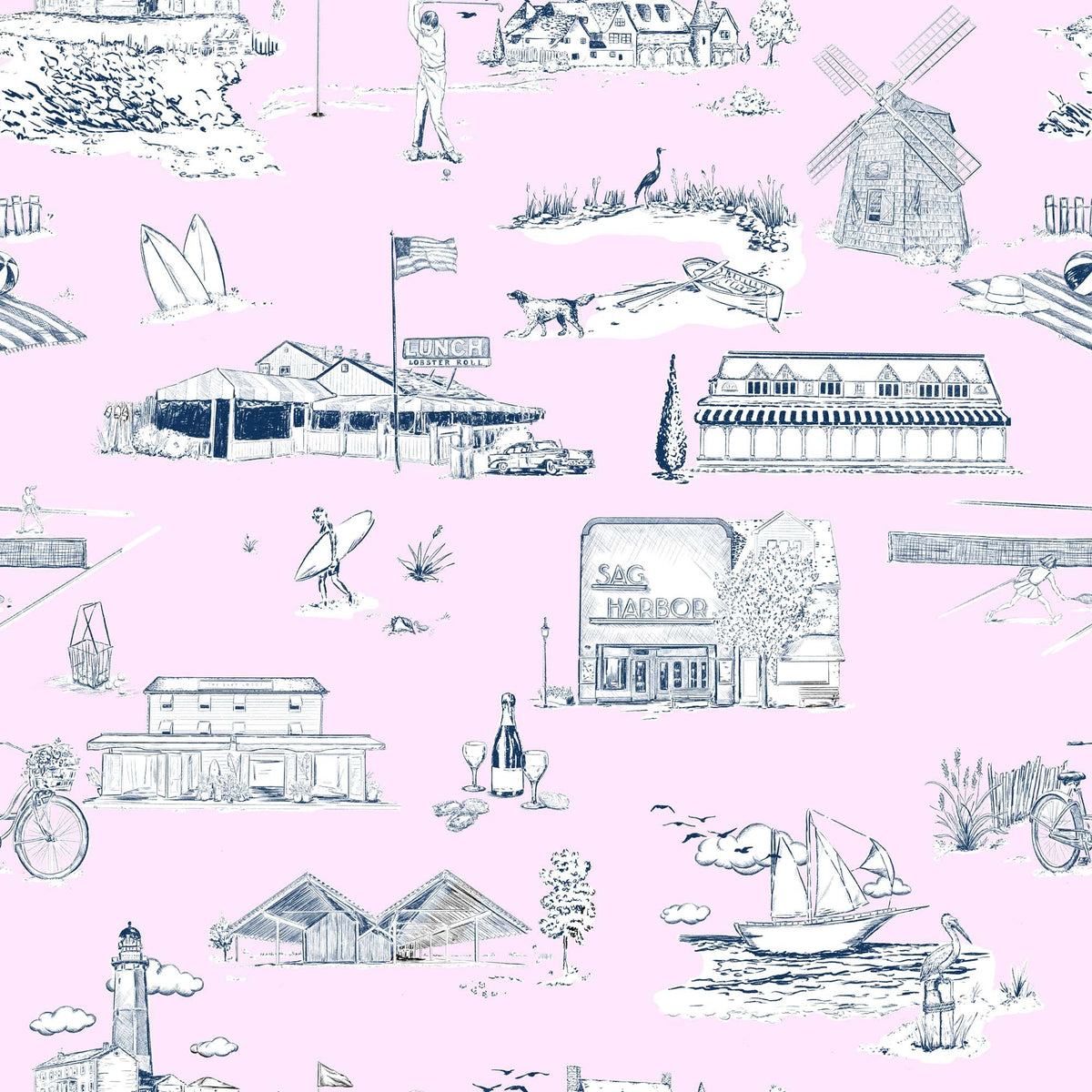 Hamptons Toile Peel and Stick Wallpaper in Lilac Navy color - pattern number KK579_Lilac_Navy_KH306 - by Katie Kime in the collection