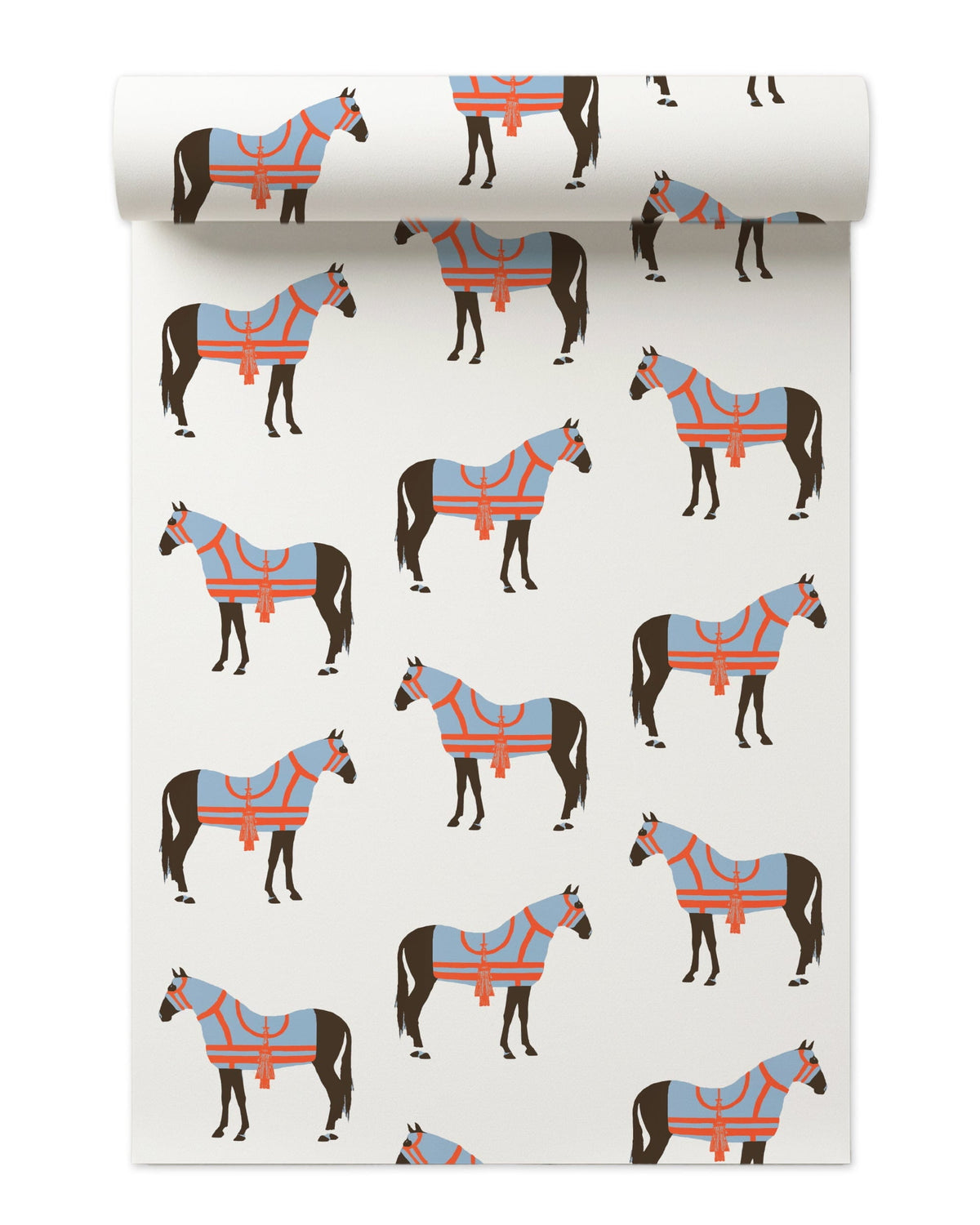 Horse and Tassel Peel and Stick Wallpaper in Blue color - pattern number KK17008_Blue_KH306 - by Katie Kime in the collection