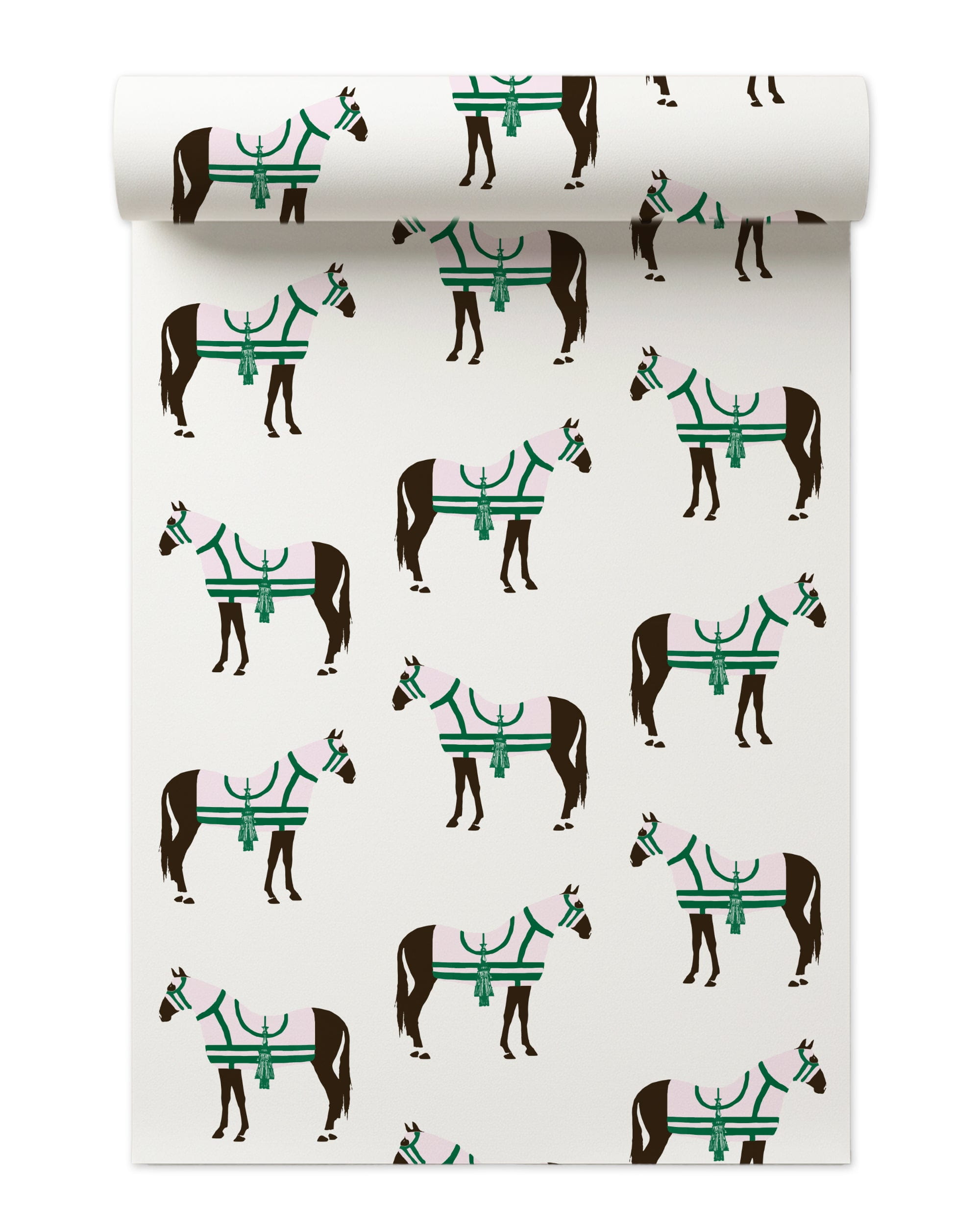 Horse & Tassel Peel and Stick Wallpaper in green color - pattern number KK17008_Green_KH306 - by Katie Kime in the collection
