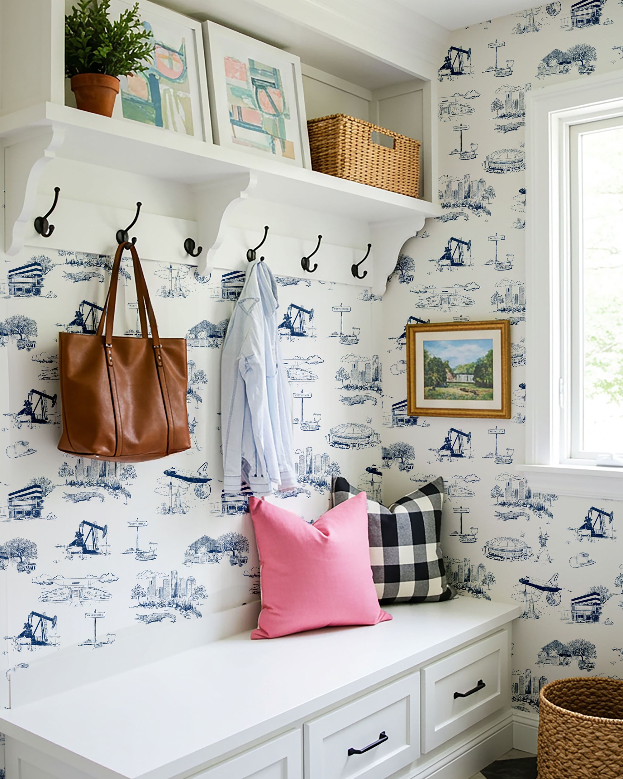 Houston Toile Wallpaper in Navy color - pattern number KK737_Navy_KH300 - by Katie Kime in the collection