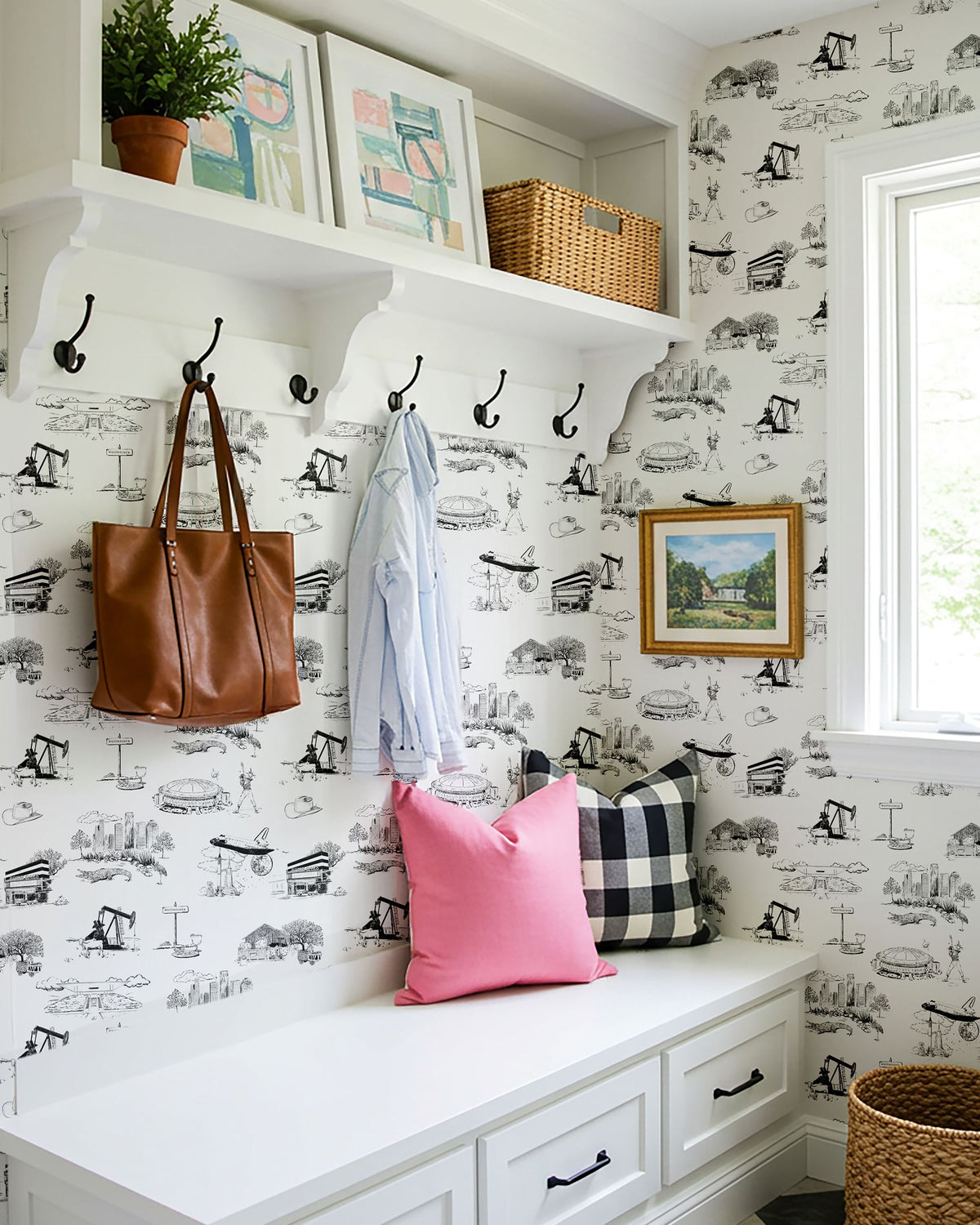 Houston Toile Wallpaper in Black color - pattern number KK737_Black_KH300 - by Katie Kime in the collection