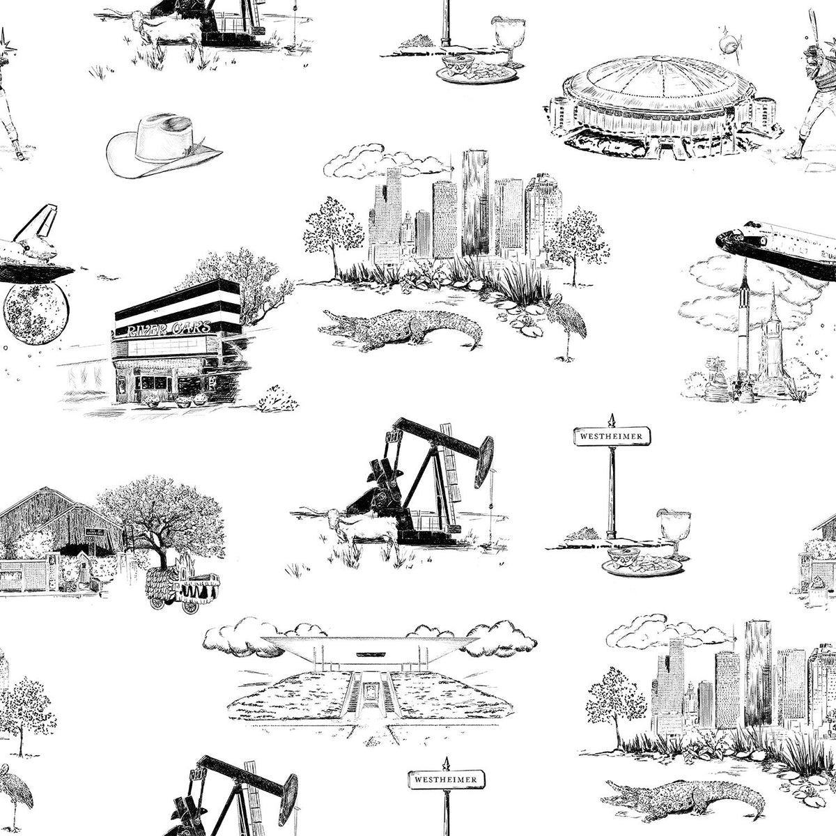 Houston Toile Wallpaper in Black color - pattern number KK737_Black_KH300 - by Katie Kime in the collection
