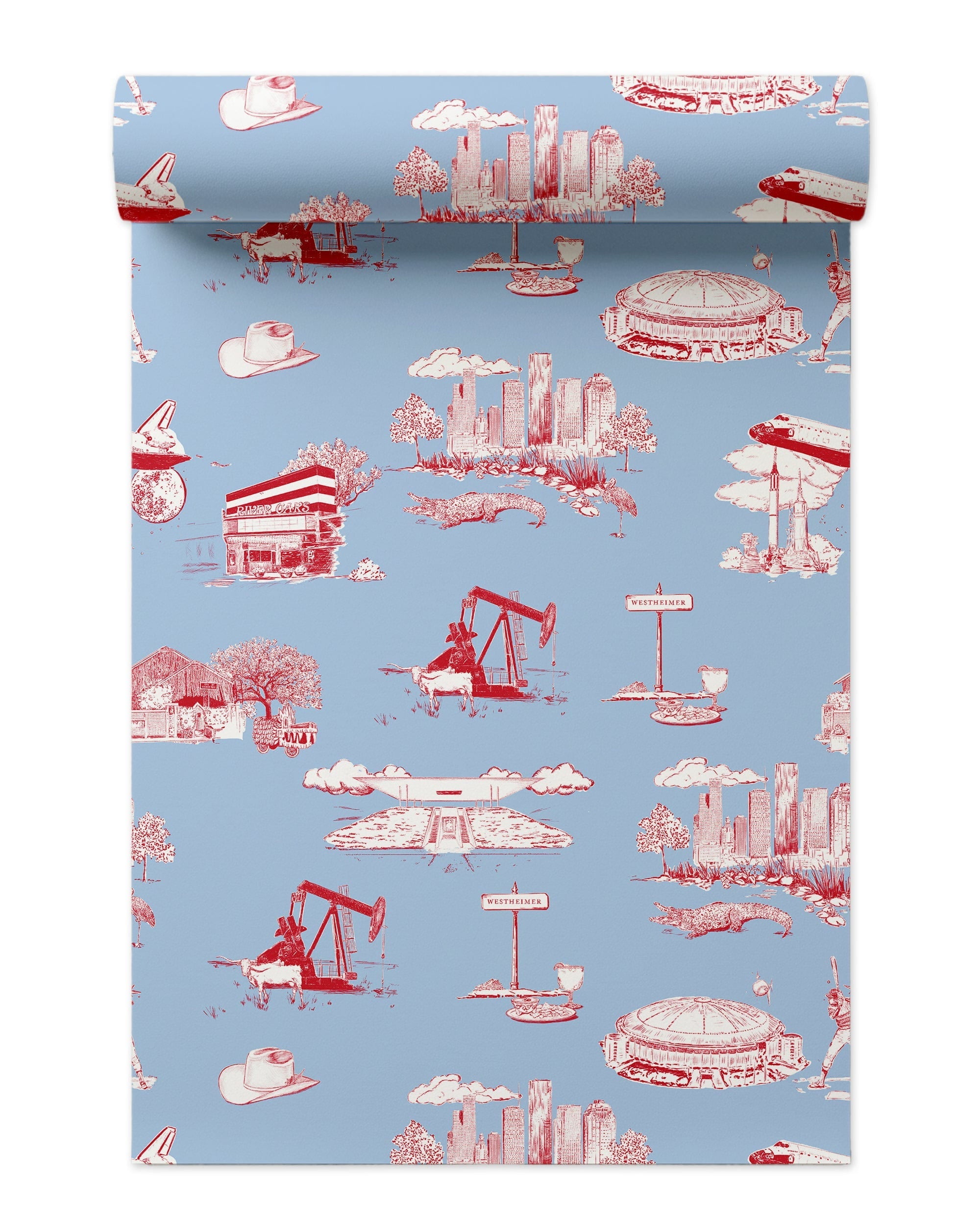 Houston Toile Wallpaper in Blue Red color - pattern number KK737_Blue_Red_KH300 - by Katie Kime in the collection
