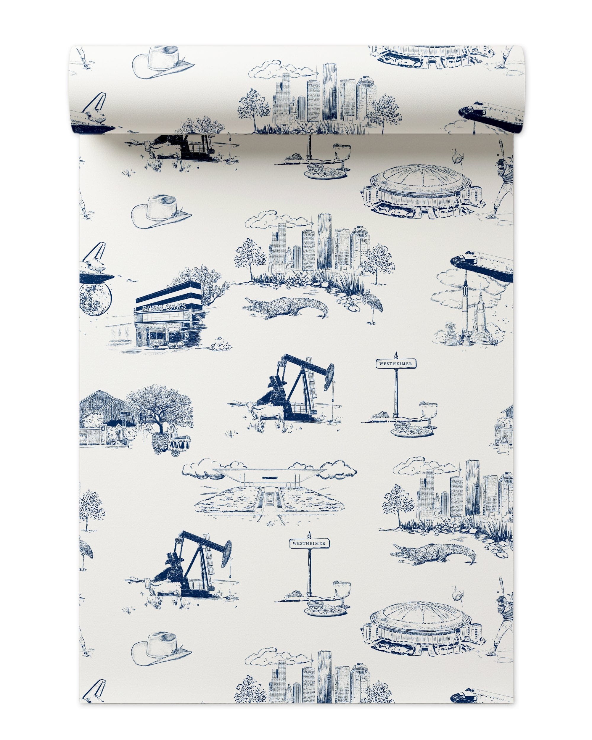 Houston Toile Wallpaper in navy color - pattern number KK737_Navy_KH300 - by Katie Kime in the collection