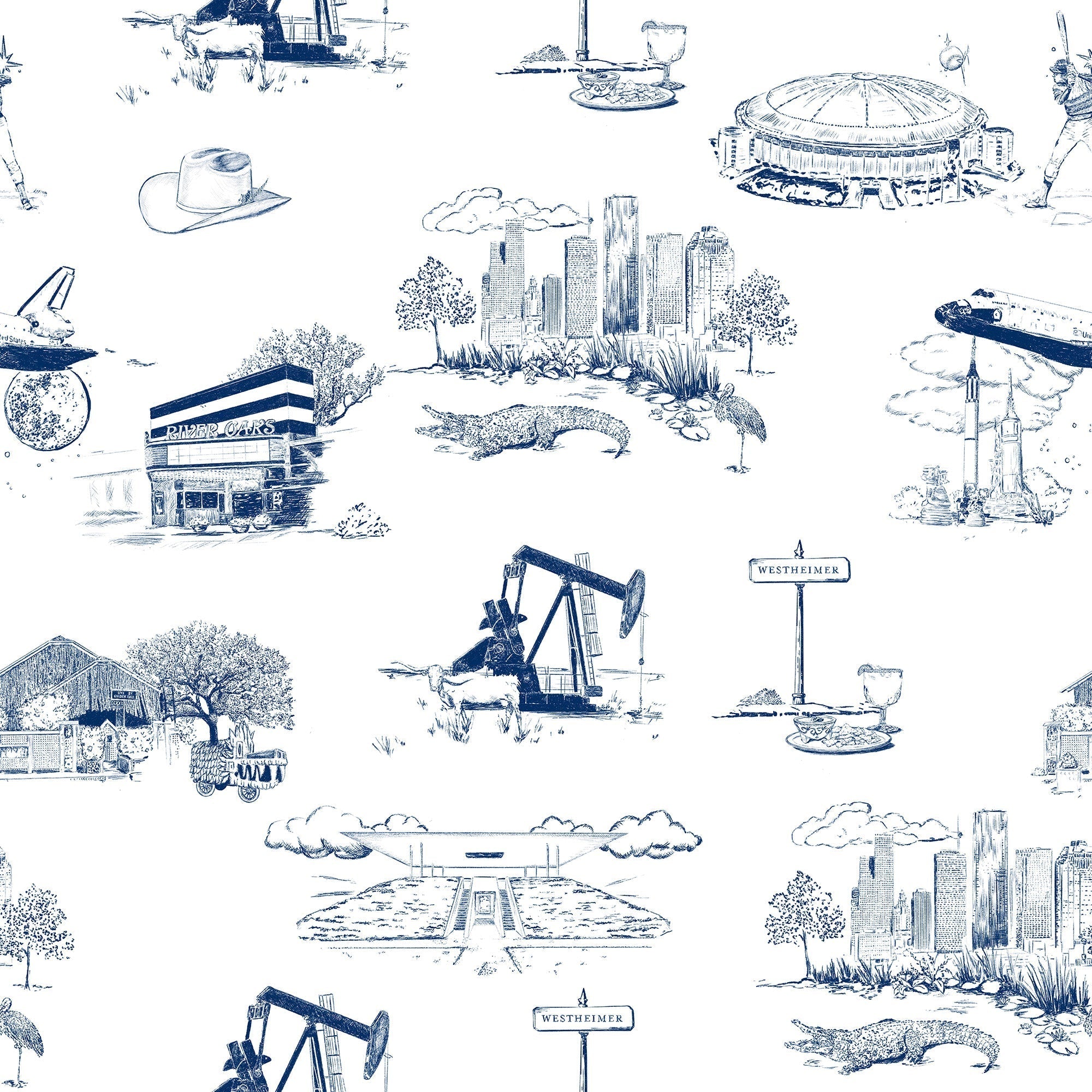 Houston Toile Wallpaper in Navy color - pattern number KK737_Navy_KH300 - by Katie Kime in the collection