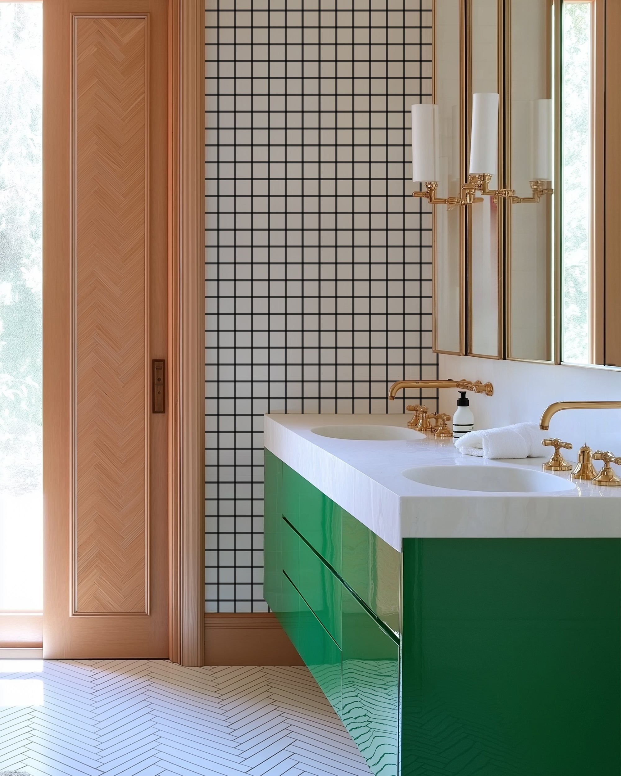 In Check Peel and Stick Wallpaper in Black color - pattern number KK17071_Black_KH306 - by Katie Kime in the collection