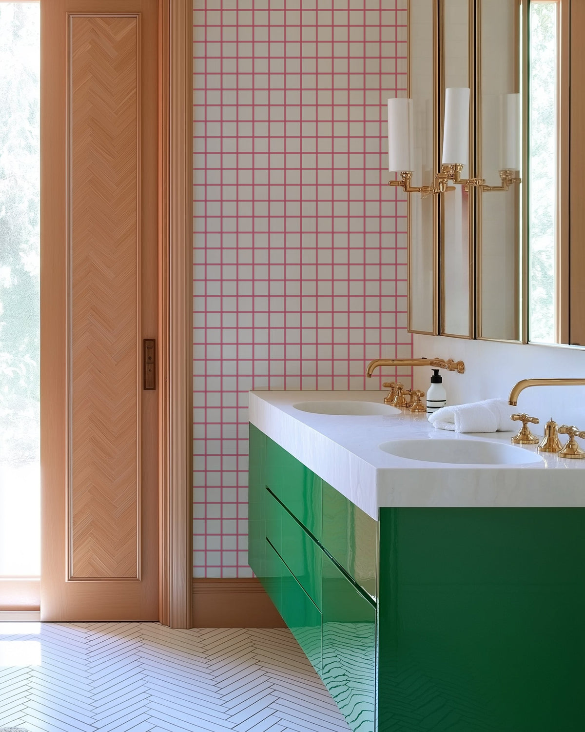 In Check Wallpaper in Pink color - pattern number KK17071_Pink_KH300 - by Katie Kime in the collection