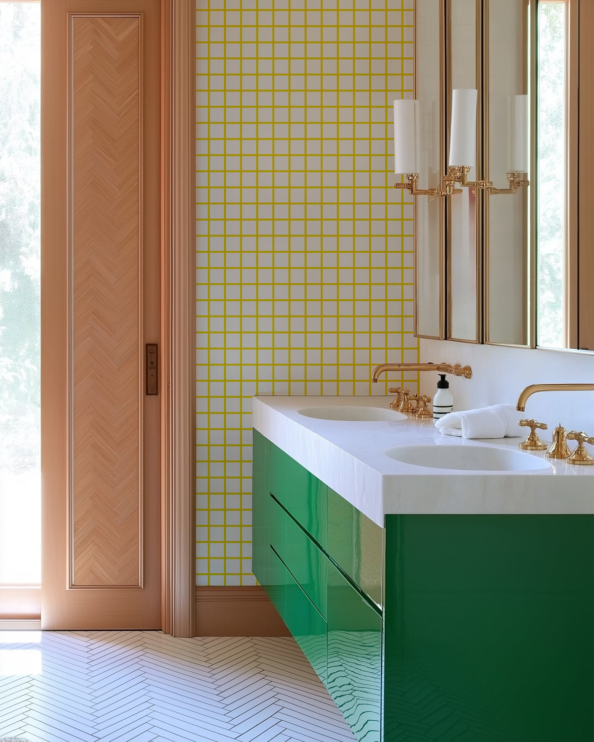 In Check Wallpaper in Yellow color - pattern number KK17071_Yellow_KH300 - by Katie Kime in the collection