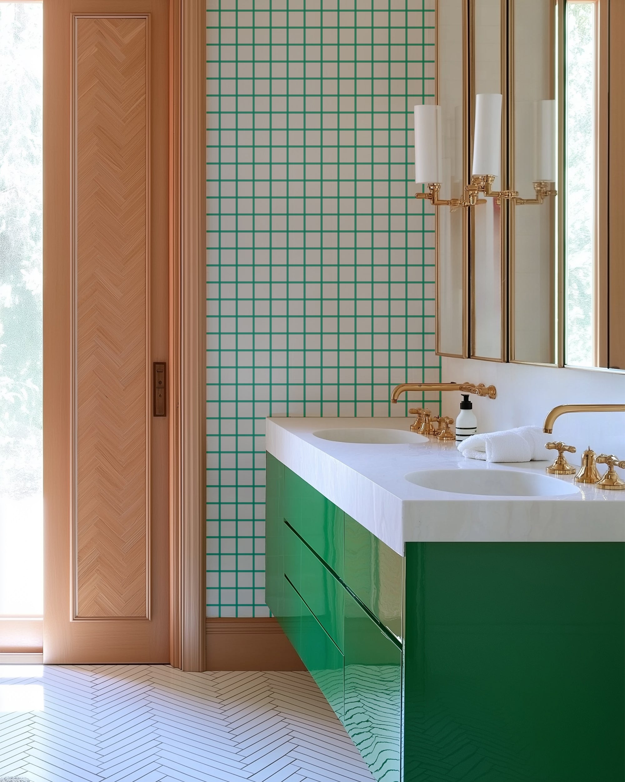 In Check Wallpaper in Teal color - pattern number KK17071_Teal_KH300 - by Katie Kime in the collection