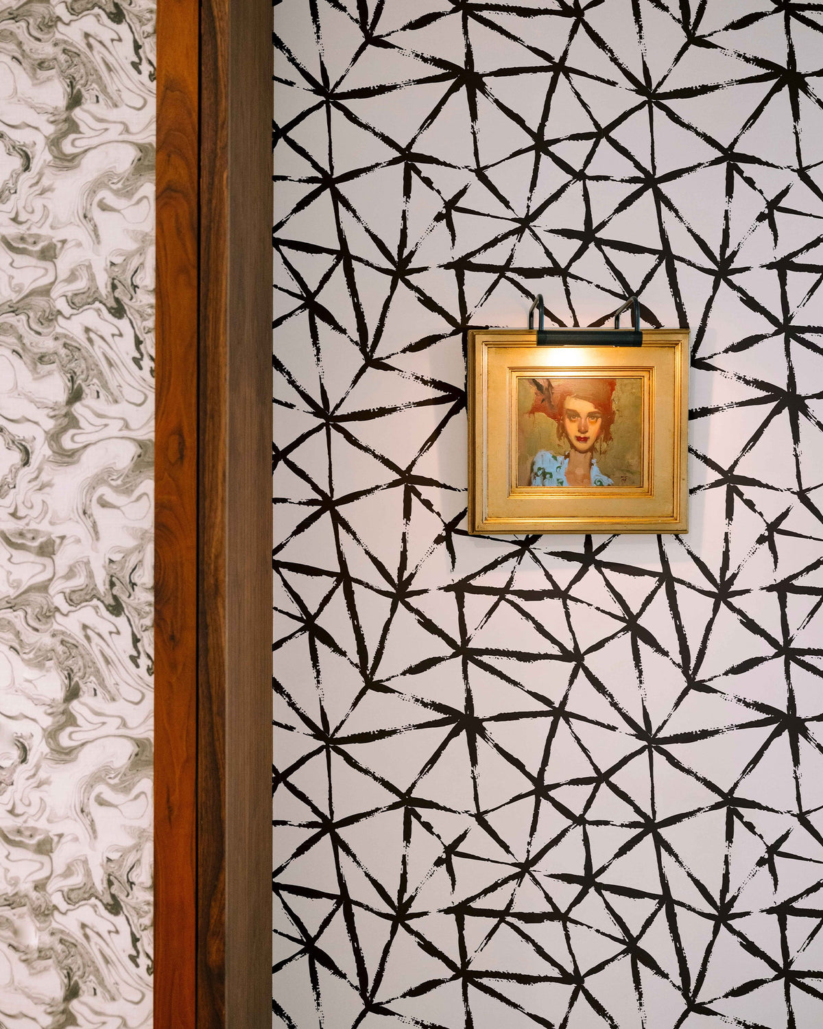 Kaleidoscope Wallpaper in White color - pattern number KK720_Black_KH300 - by Katie Kime in the collection