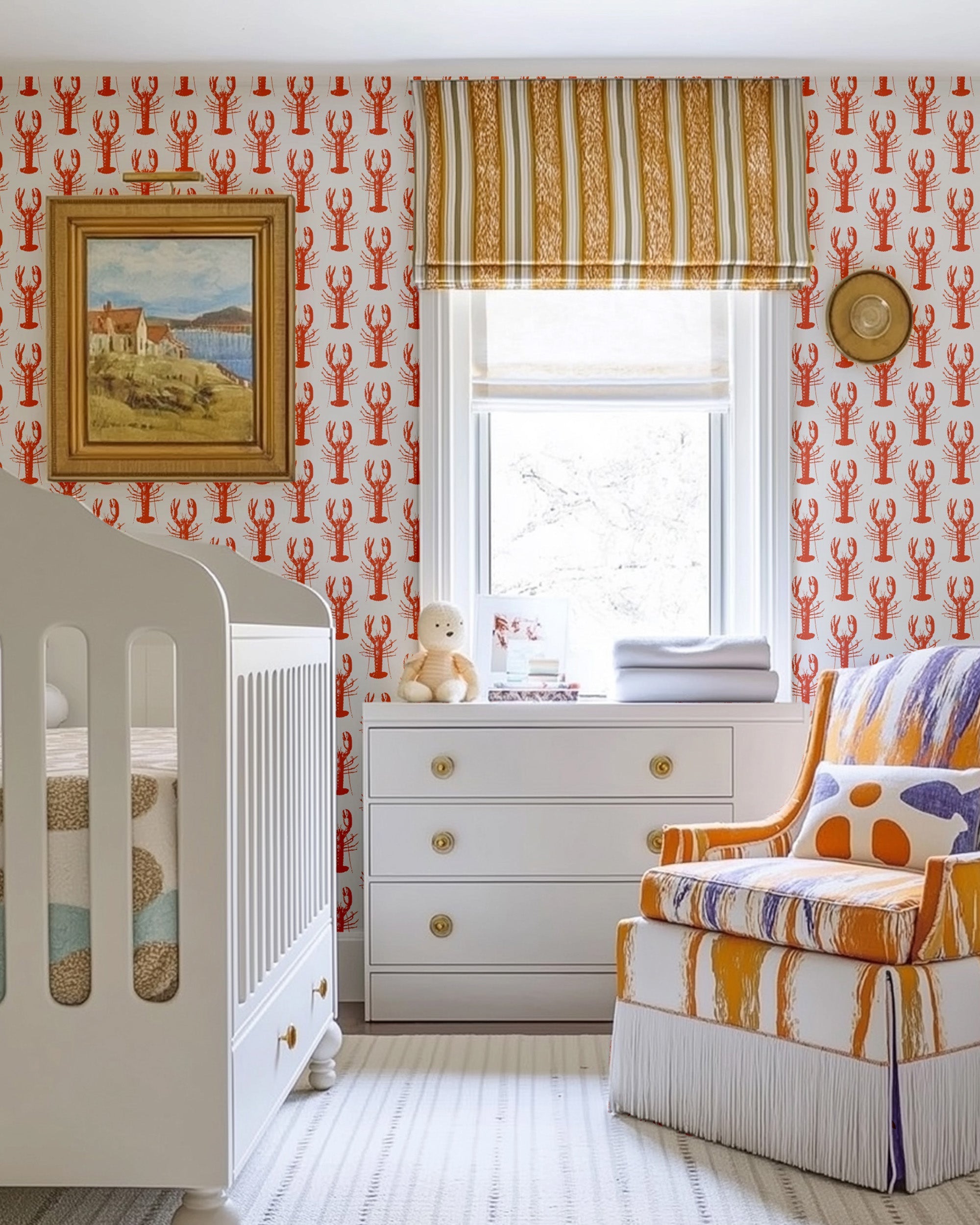 Lobster Bake Wallpaper in Red color - pattern number KK702_Red_KH300 - by Katie Kime in the collection