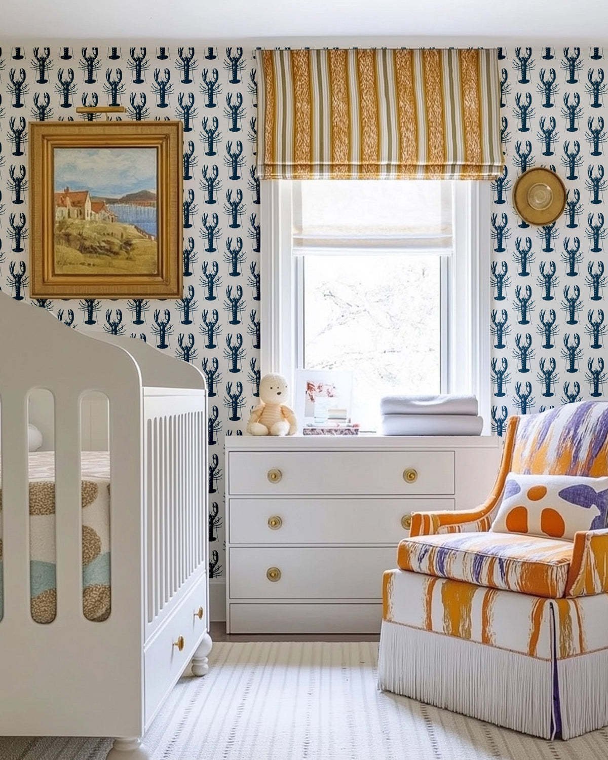 Lobster Bake Wallpaper in Navy color - pattern number KK702_Navy_KH300 - by Katie Kime in the collection