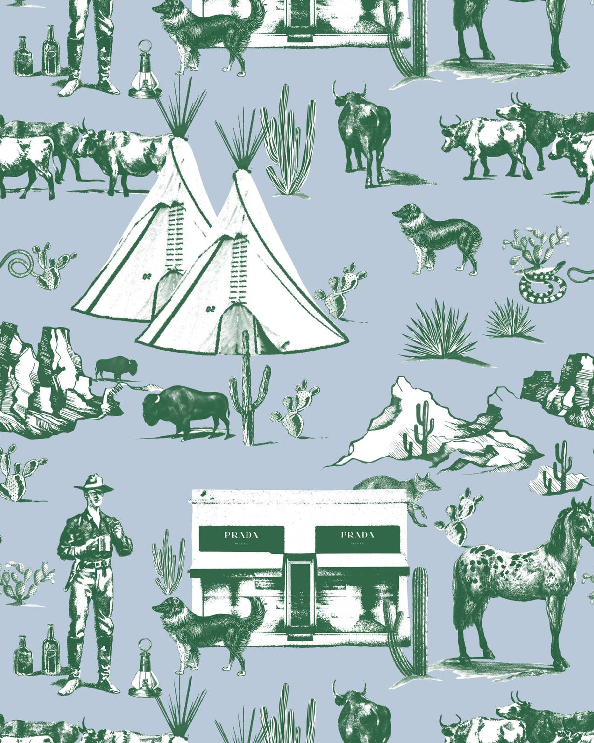 Marfa Toile Wallpaper in Blue Hunter color - pattern number KK17118_Blue_Hunter_KH300 - by Katie Kime in the collection