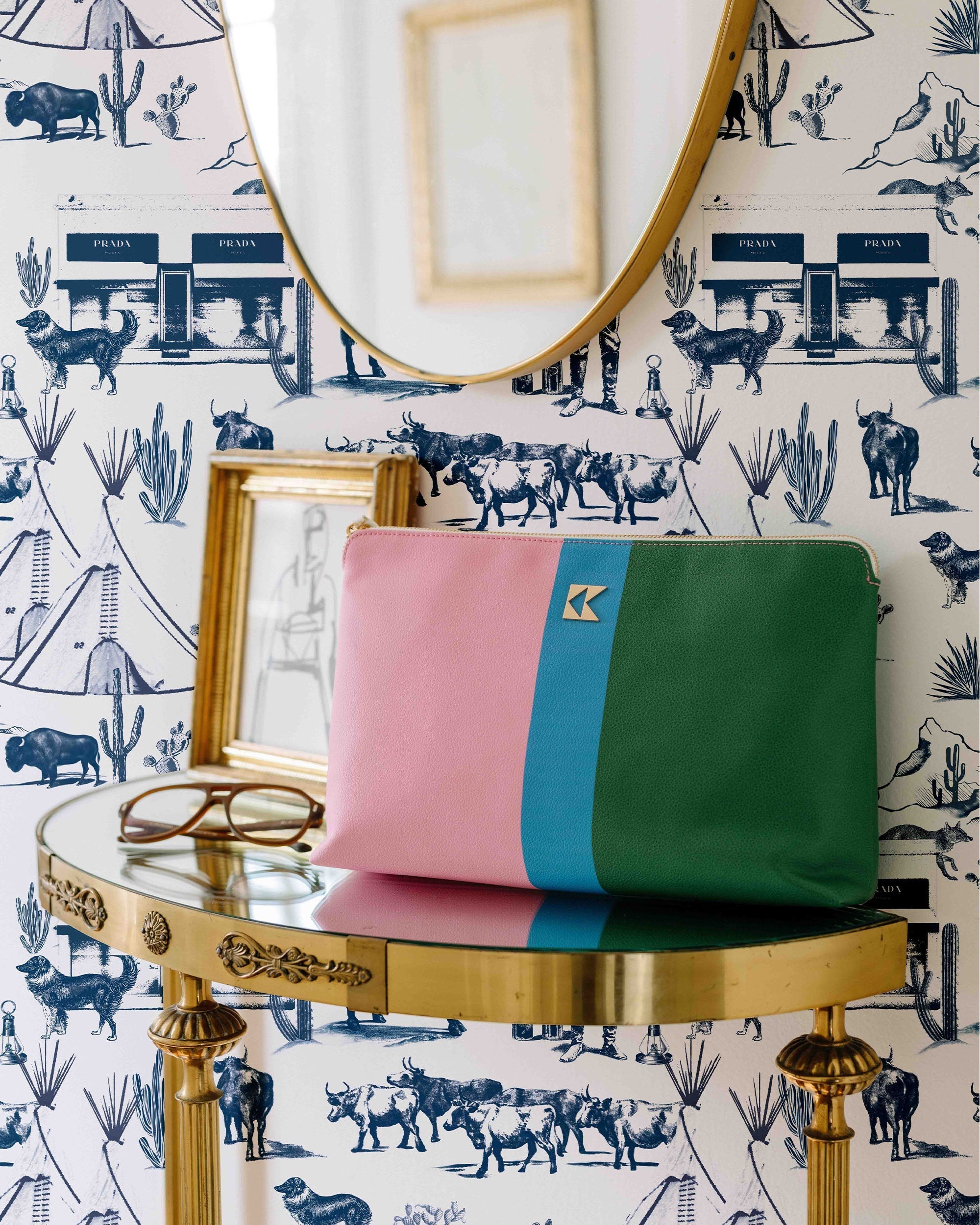 Marfa Toile Wallpaper in Navy color - pattern number KK17118_Navy_KH300 - by Katie Kime in the collection