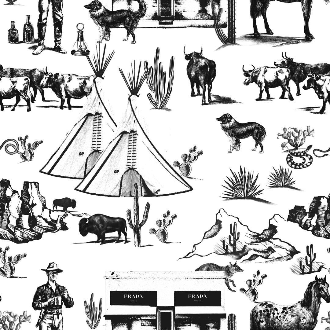 Marfa Toile Wallpaper in Black color - pattern number KK17118_Black_KH300 - by Katie Kime in the collection