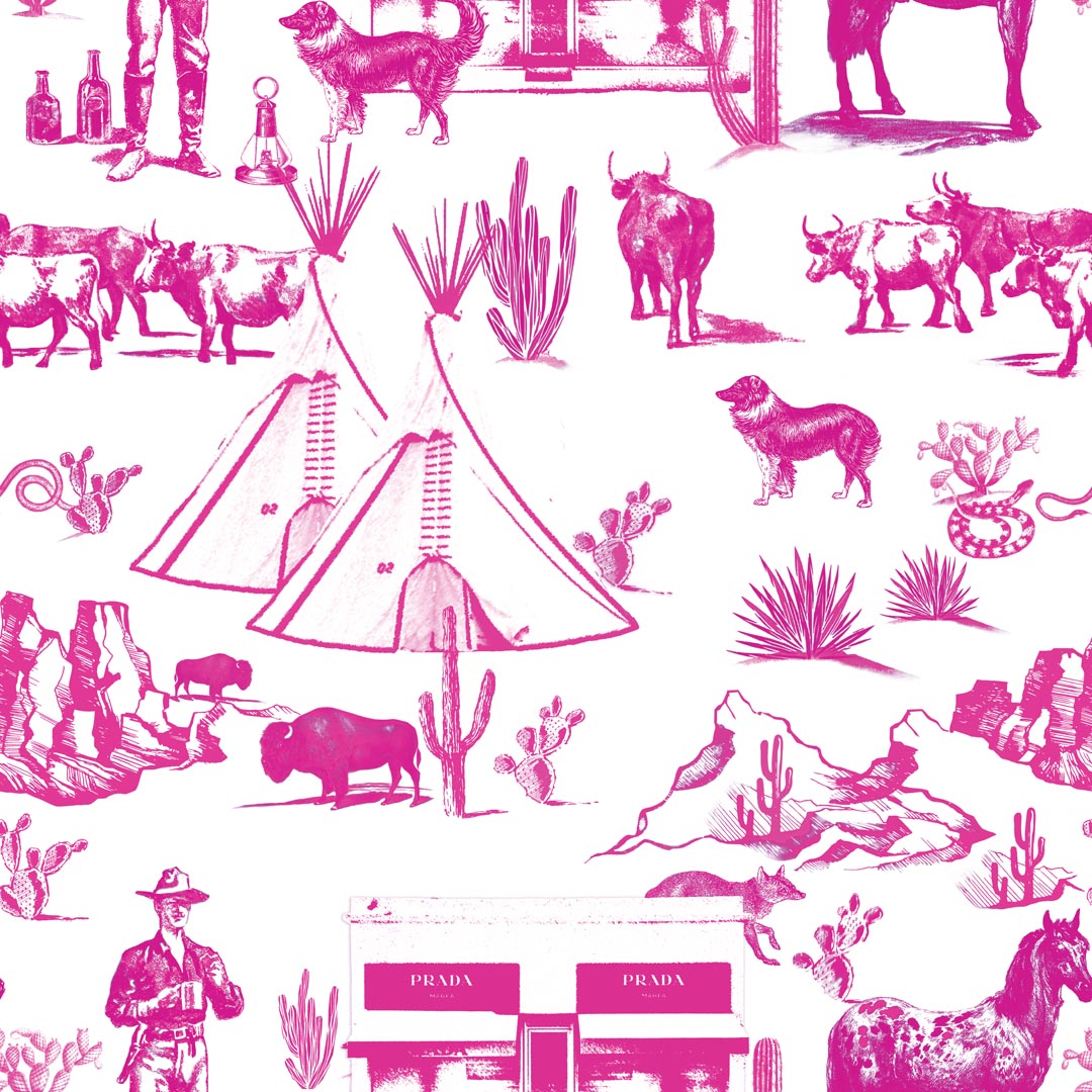 Marfa Toile Wallpaper in pink color - pattern number KK17118_Pink_KH300 - by Katie Kime in the collection