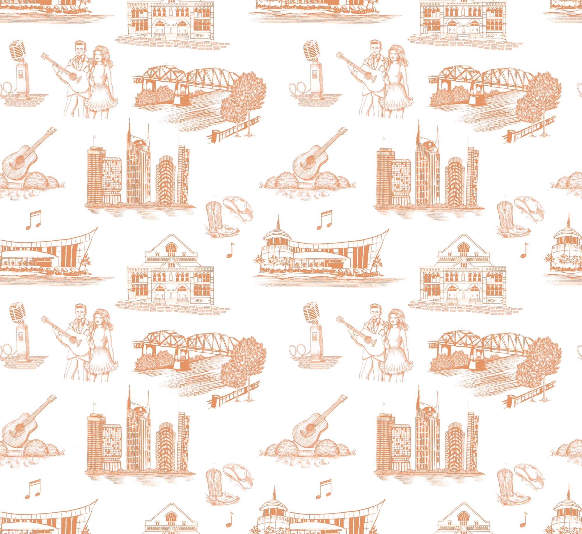 Nashville Toile Peel and Stick Wallpaper in apricot color - pattern number KK17122_Apricot_KH306 - by Katie Kime in the collection