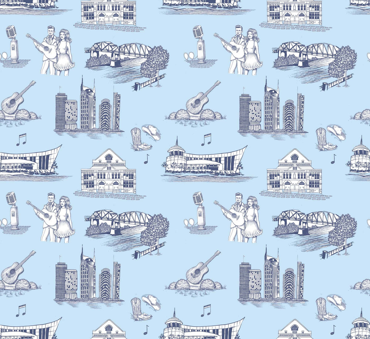 Nashville Toile Peel and Stick Wallpaper in Blue Navy color - pattern number KK17122_Blue_Navy_KH306 - by Katie Kime in the collection