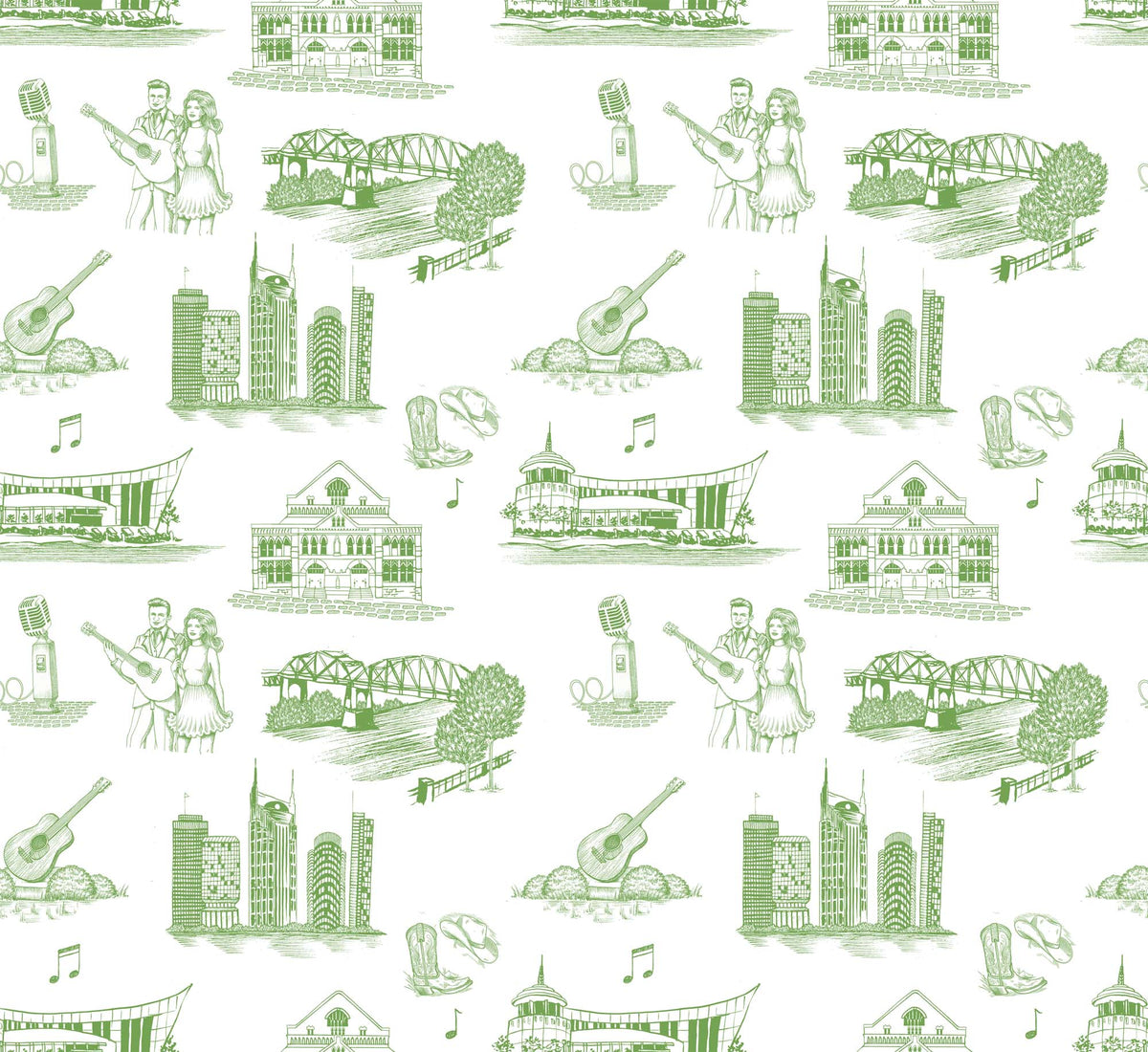 Nashville Toile Wallpaper in Green color - pattern number KK17122_Green_KH300 - by Katie Kime in the collection