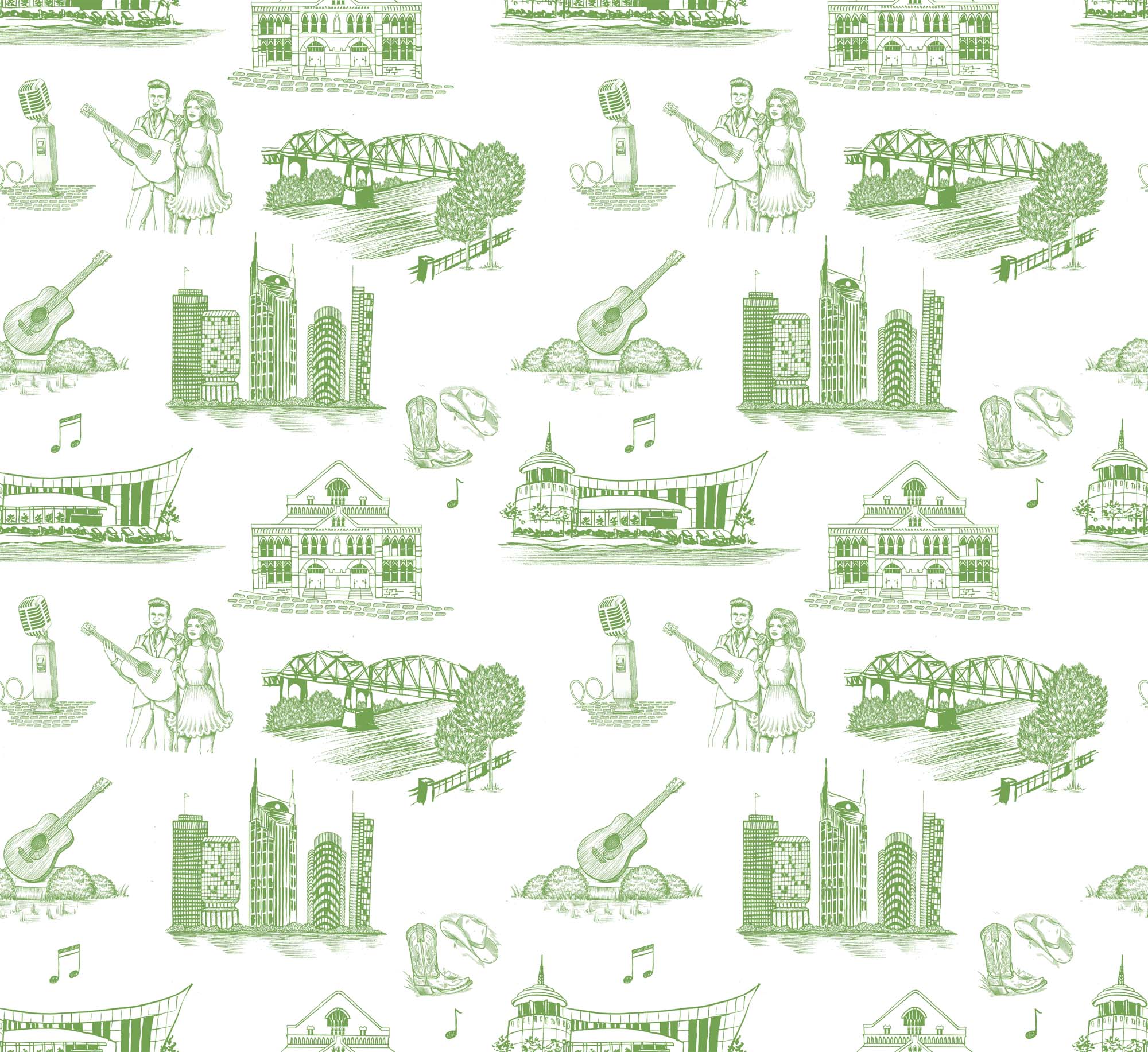 Nashville Toile Wallpaper in black color - pattern number KK17122_Green_KH300 - by Katie Kime in the collection