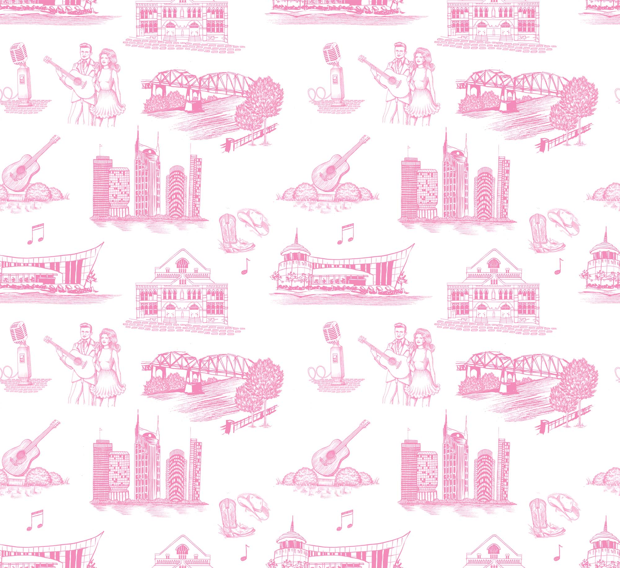 Nashville Toile Wallpaper in navy color - pattern number KK17122_Pink_KH300 - by Katie Kime in the collection