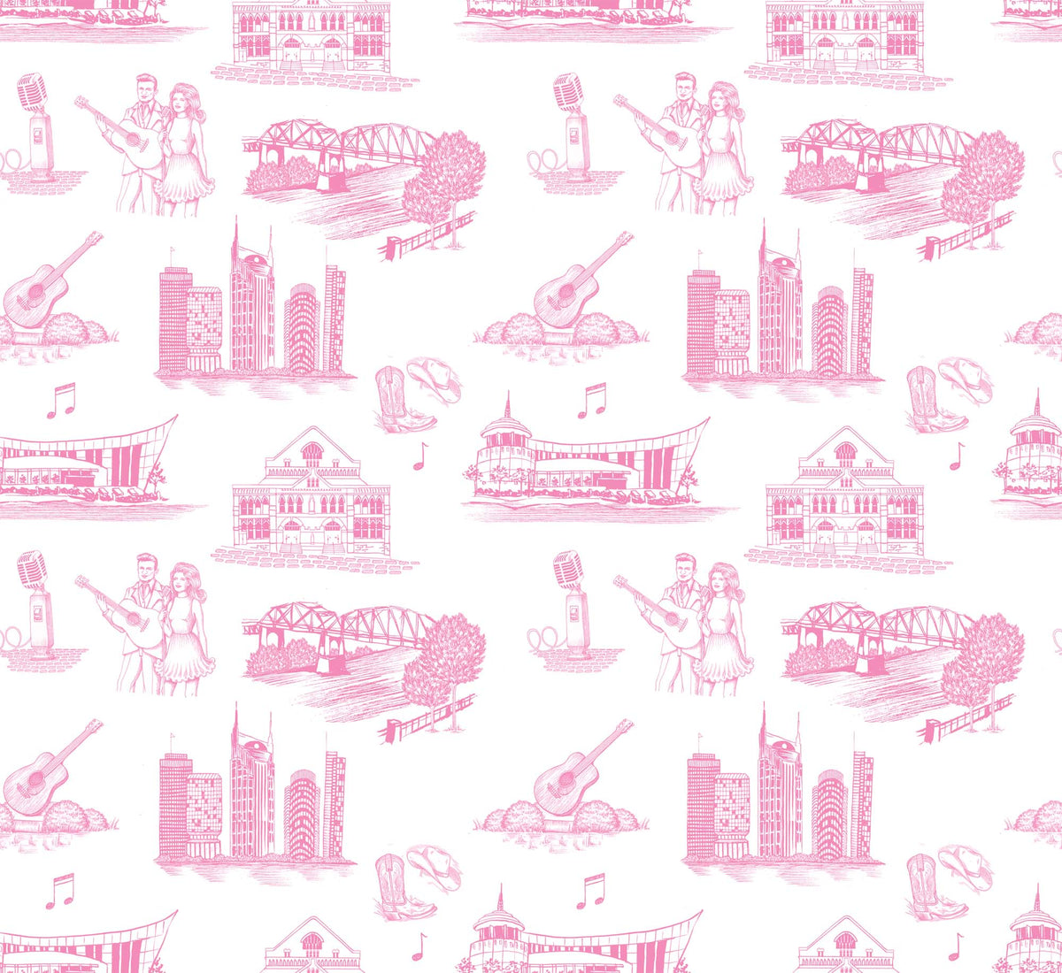 Nashville Toile Wallpaper in Pink color - pattern number KK17122_Pink_KH300 - by Katie Kime in the collection