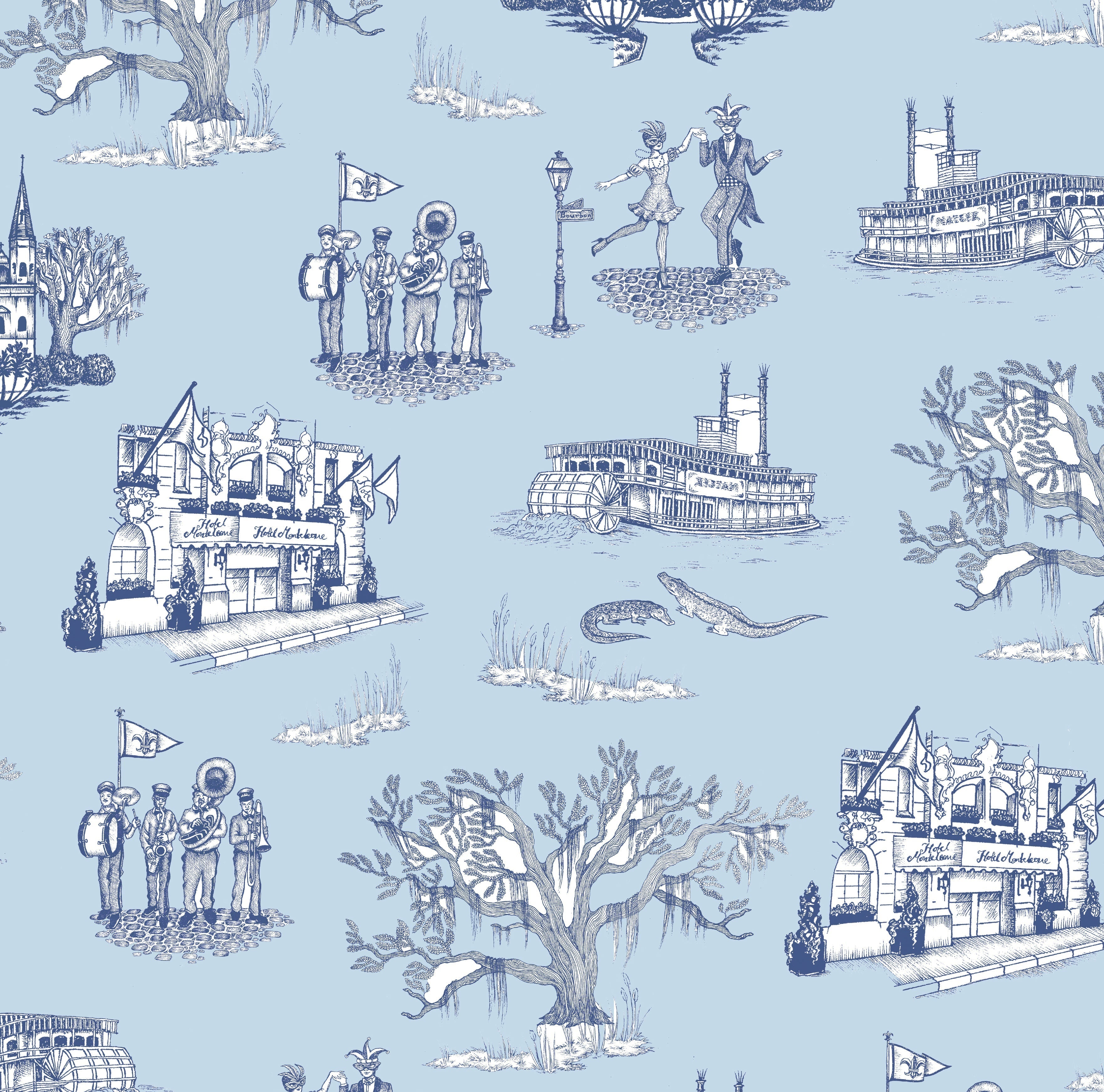 New Orleans Toile Peel and Stick Wallpaper in blue navy color - pattern number KK17123_Blue_Navy_KH306 - by Katie Kime in the collection