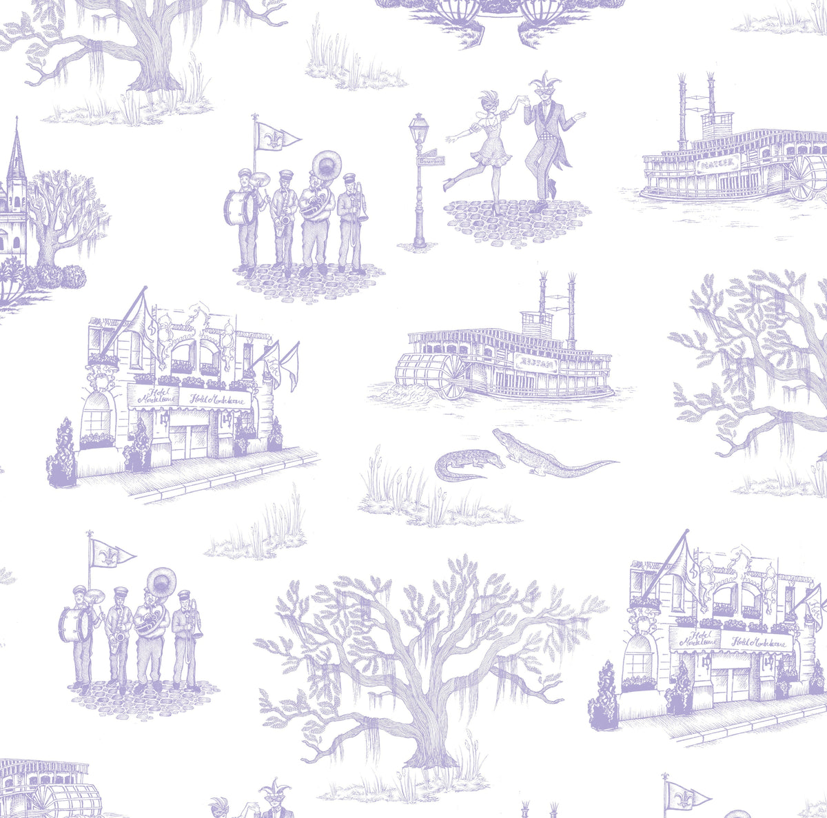 New Orleans Toile Peel and Stick Wallpaper in Lavender color - pattern number KK17123_Lavender_KH306 - by Katie Kime in the collection