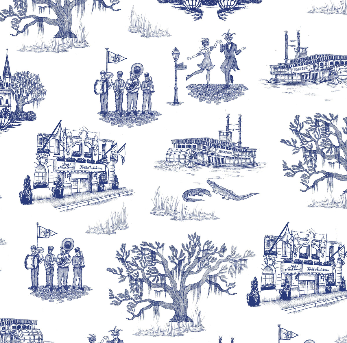 New Orleans Toile Peel and Stick Wallpaper in Navy color - pattern number KK17123_Navy_KH306 - by Katie Kime in the collection
