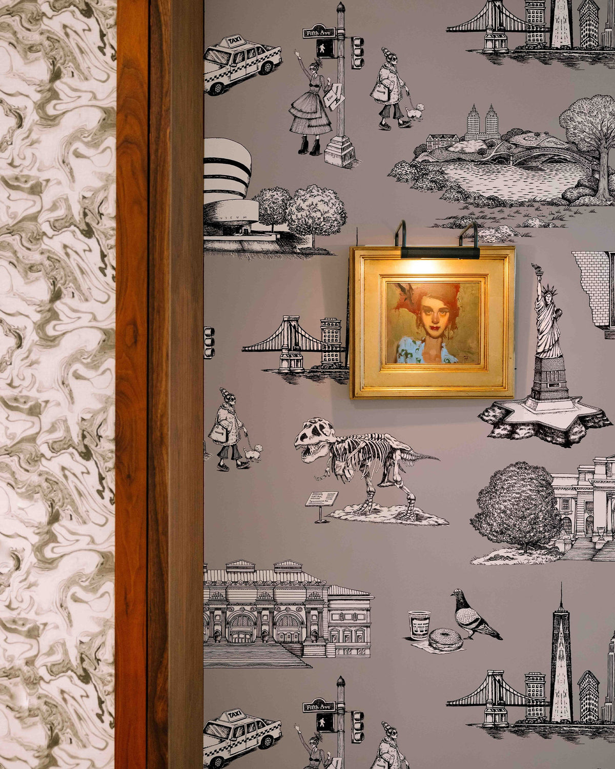 New York Toile Wallpaper in Grey color - pattern number KK17124_Grey_KH300 - by Katie Kime in the collection