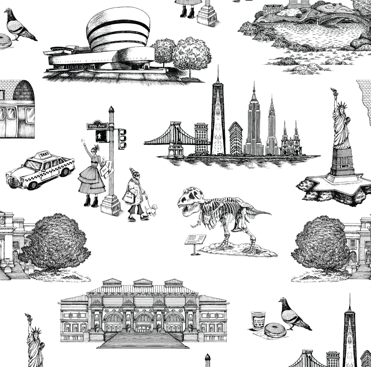 New York Toile Wallpaper in Black color - pattern number KK17124_Black_KH300 - by Katie Kime in the collection