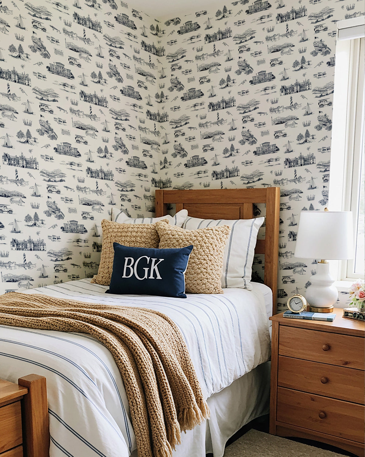 North Carolina Toile Wallpaper in Navy color - pattern number KK835_Navy_KH300 - by Katie Kime in the collection